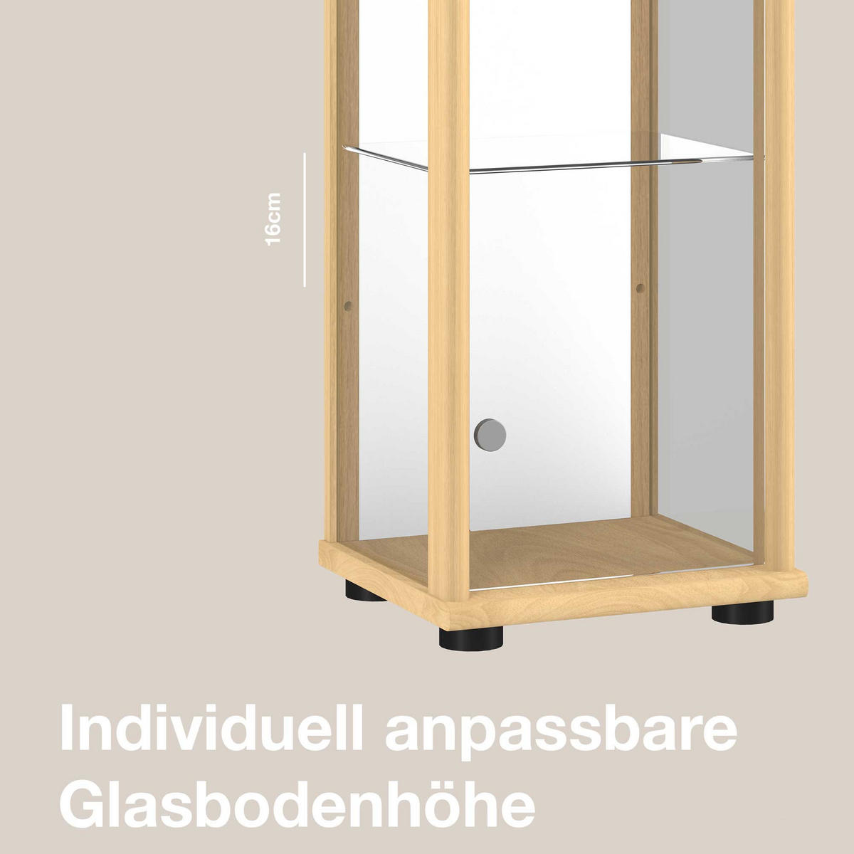 GLASVITRINE 33/37/176 cm mit Spiegel, LED & 4 höhenverstellbaren Glasböden - Transparent/Silberfarben, Glas/Holzwerkstoff (37/176/33cm) - K-Möbel