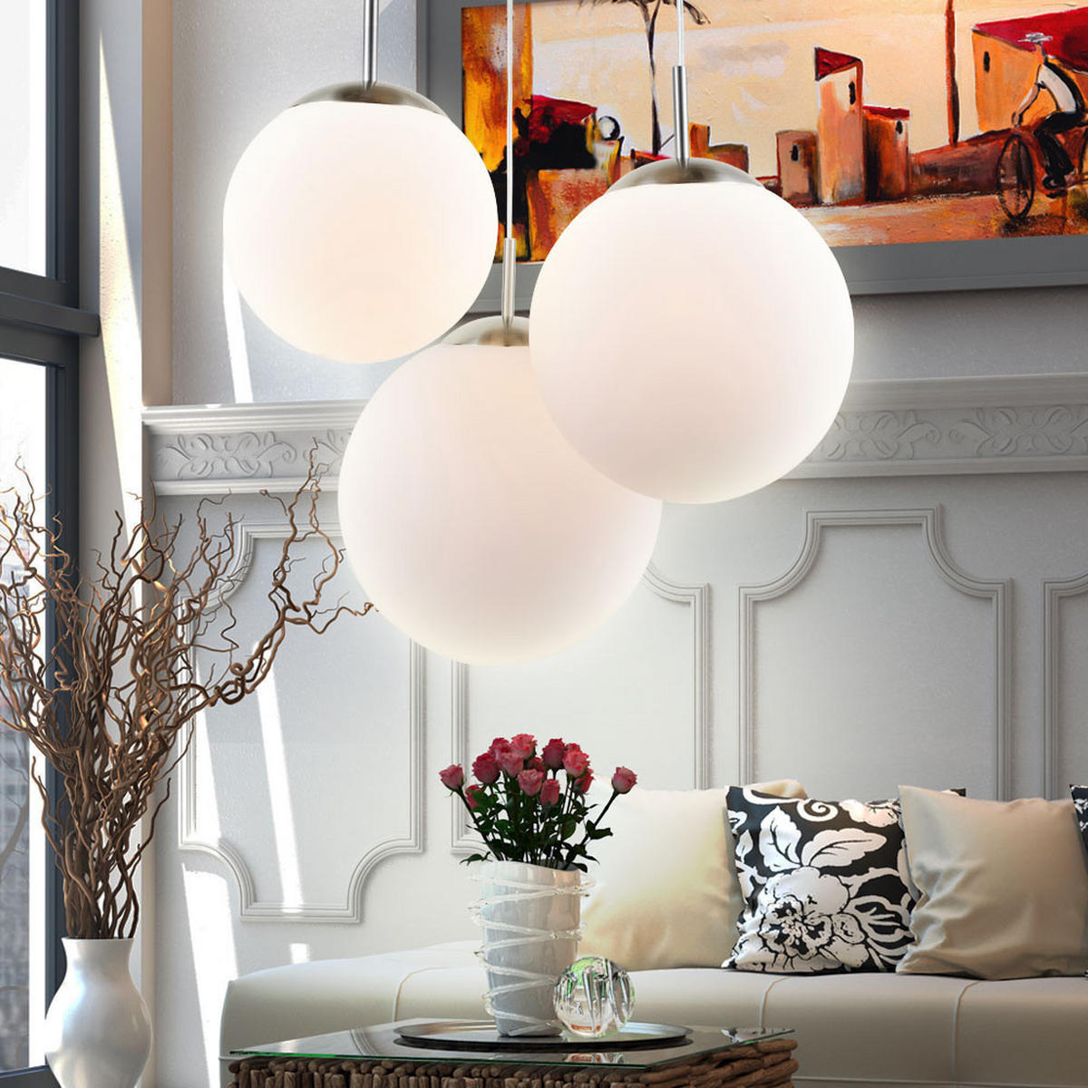 LED HÄNGELEUCHTE Joel Nickel Matt Weiß - Weiß, Glas (51.5/51.5/80cm) - Globo Lighting