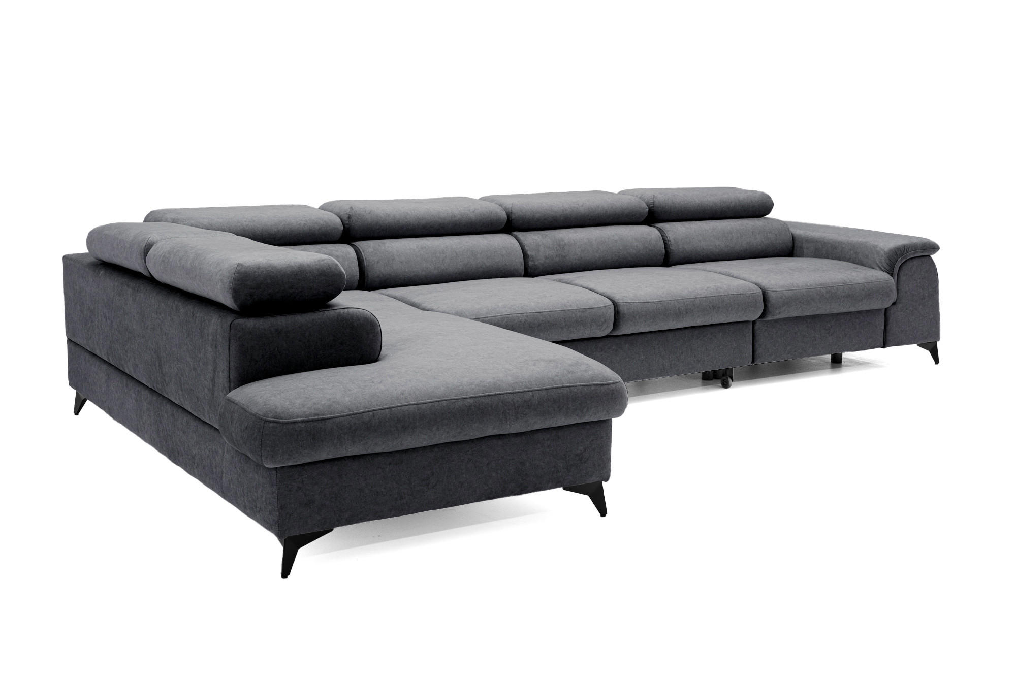 ECKSOFA Plaza Maxi Dunkelgrau mit Schlaffunktion und Bettkasten 6x verstellbare Kopfstützen - Dunkelgrau, Textil (350/203cm) - Muffo