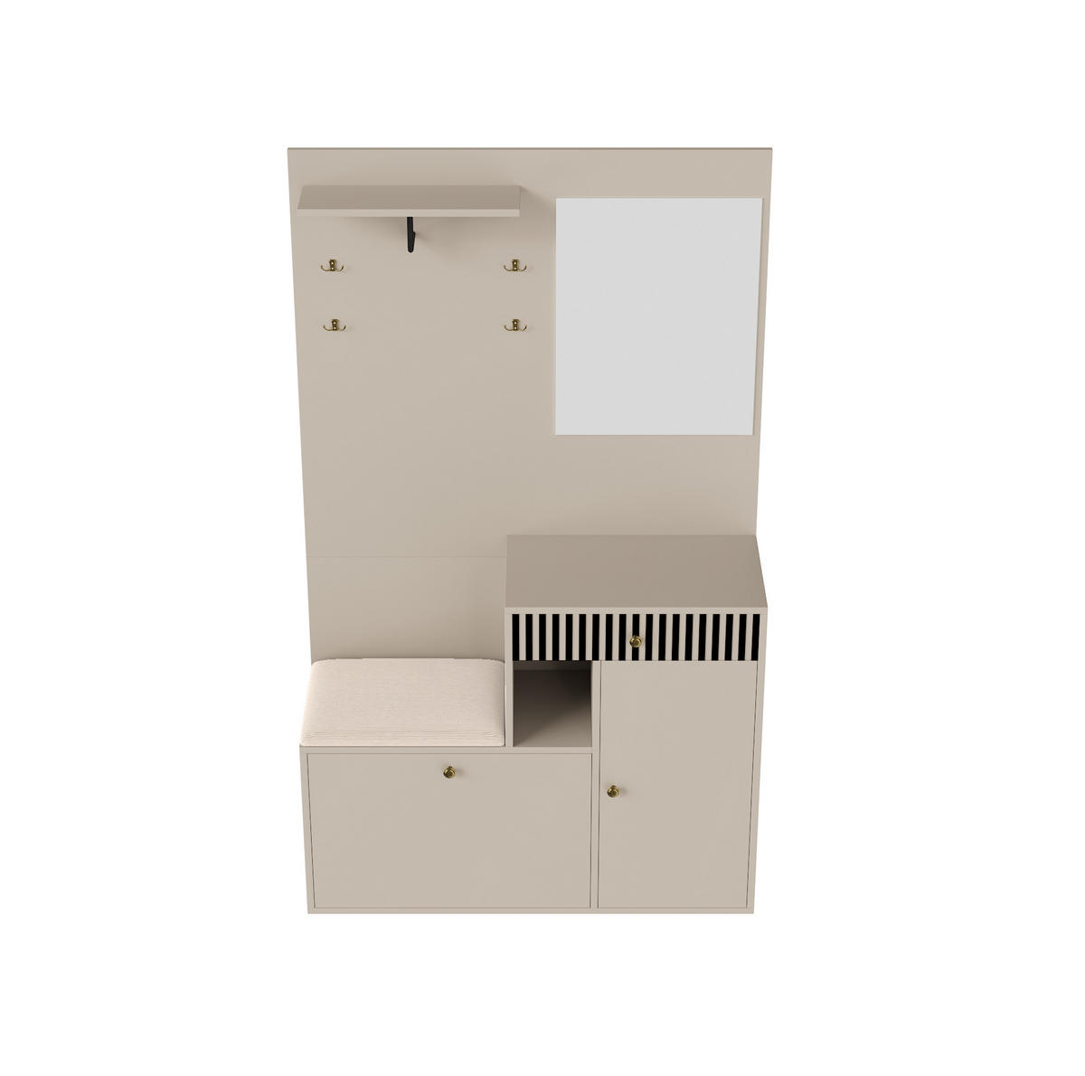 GARDEROBENSET mit Spiegel und Sitzkissen 110 x 185,5 x 37 cm Beige - Beige, Holzwerkstoff (37/185.5/110cm) - Beauniv