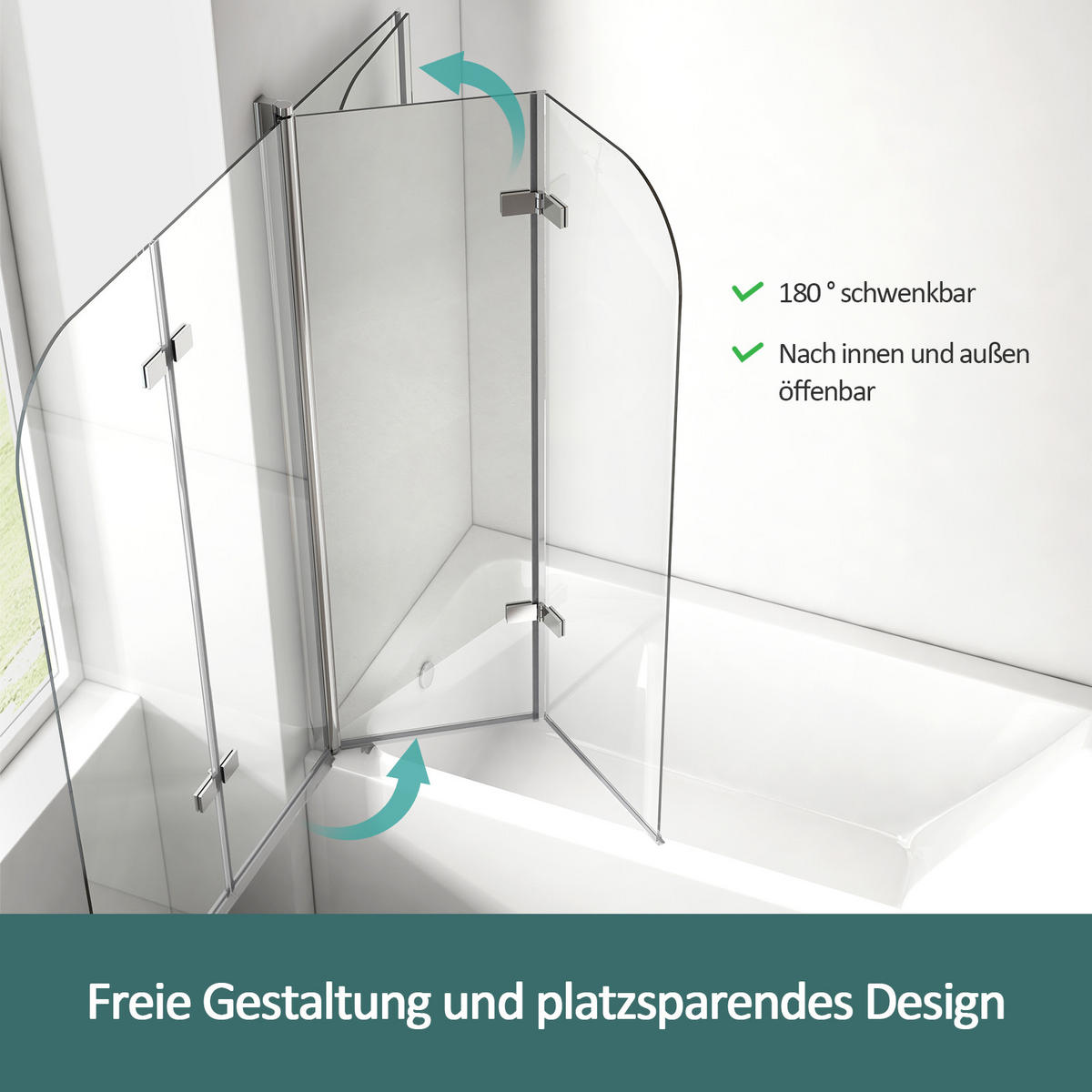 DUSCHWAND für Badewannen Faltbar mit Schwenkfunktion 140/100 cm - Transparent, Glas (100/140cm) - EMKE