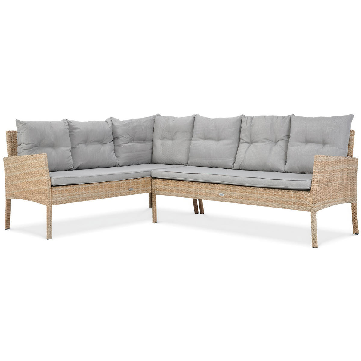 GARTENSET Calista, Technorattan, 2 Ecksofas + Sessel + 2 Hocker + Esstisch, für 7 Personen - Beige, Kunststoff - Beautysofa