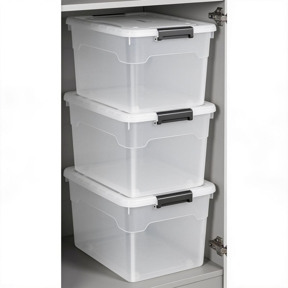 AUFBEWAHRUNGSBOX mit Deckel 45L semitransparent (4er-Set) - Weiß, Kunststoff (38/30/52cm) - Juskys