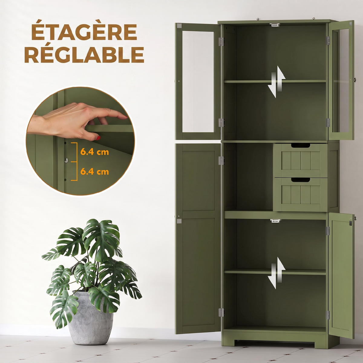 HOCHSCHRANK Grün 60/30/170 cm - Grün, Fell (30/170/60cm) - PANGIVO