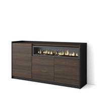 SIDEBOARD, Dunkler Eiche und Schwarz, Elektrokamin, 156/37/80cm - Dunkelbraun, Holzwerkstoff (156/80/37cm) - Skraut Home
