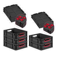 EUROBOX 5x NextGen Color mit Auflagedeckel 12x30x40 cm 11 Liter Schwarz Griffe rot offen - Rot/Schwarz, Kunststoff (30/12/40cm) - PROREGAL