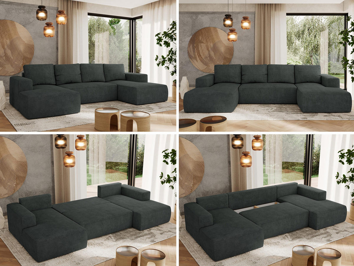 WOHNLANDSCHAFT TRENTINO U Dunkelgrau Struktur - Dunkelgrau, Textil (334/91/163cm) - MKS