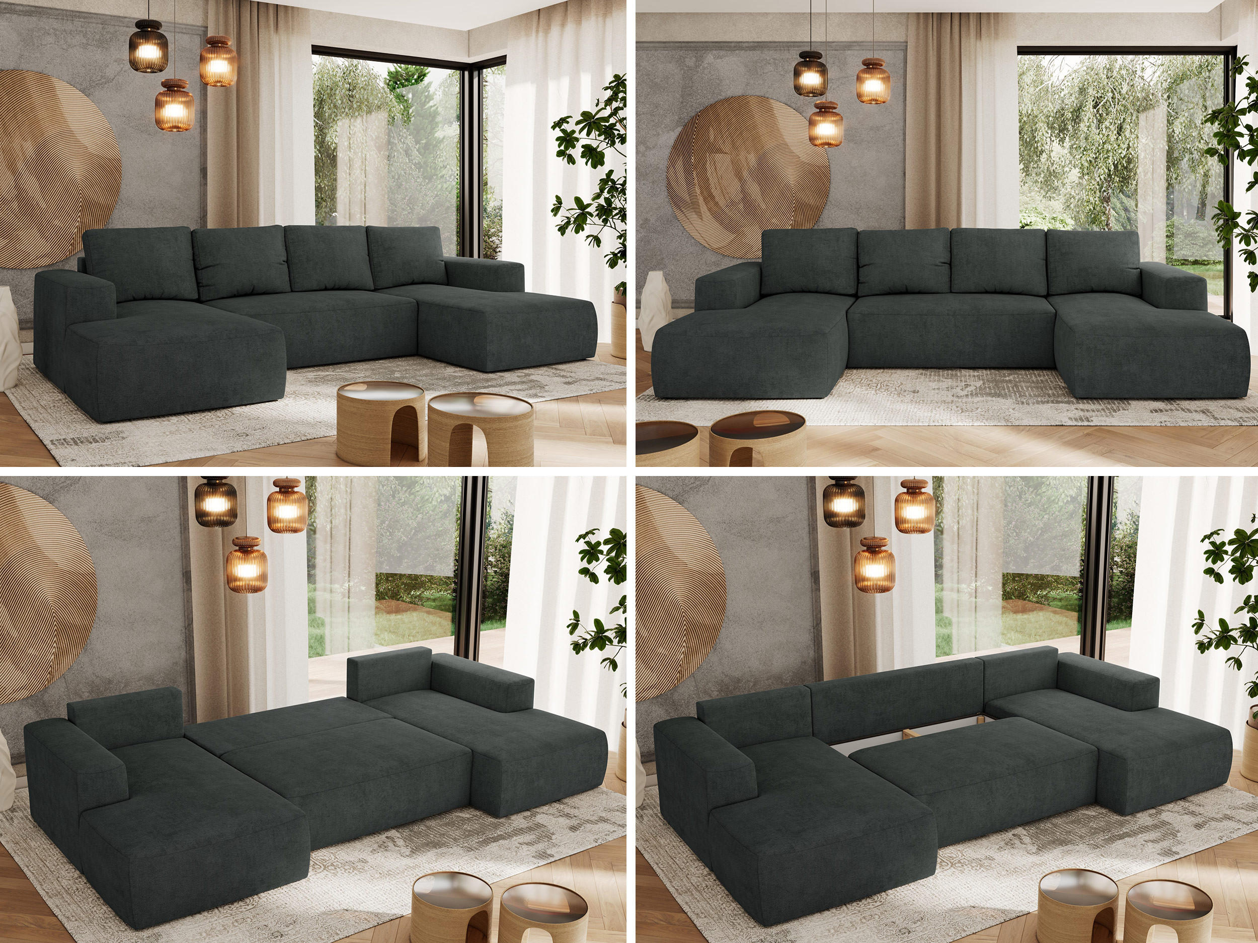 Thumbnail - MKS Wohnlandschaft, Dunkelgrau, Textil, 5-Sitzer, U-Form, 334x91x163 cm, Wohnzimmer, Sofas & Couches, Wohnlandschaften, ...