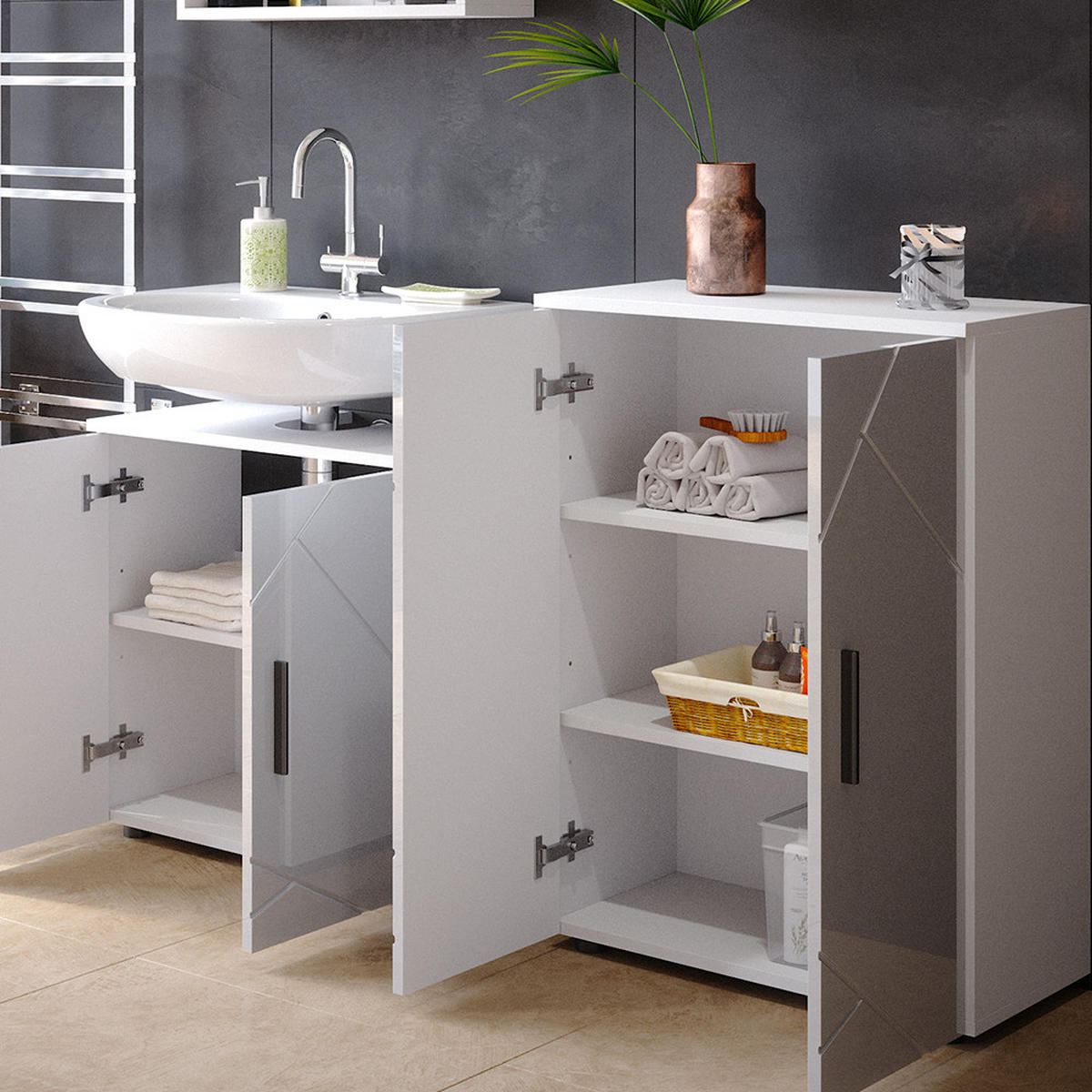 MIDISCHRANK Irma Weiß Hochglanz 60 x 81 cm - Weiß Hochglanz, Holzwerkstoff (60/81/30cm) - Vicco