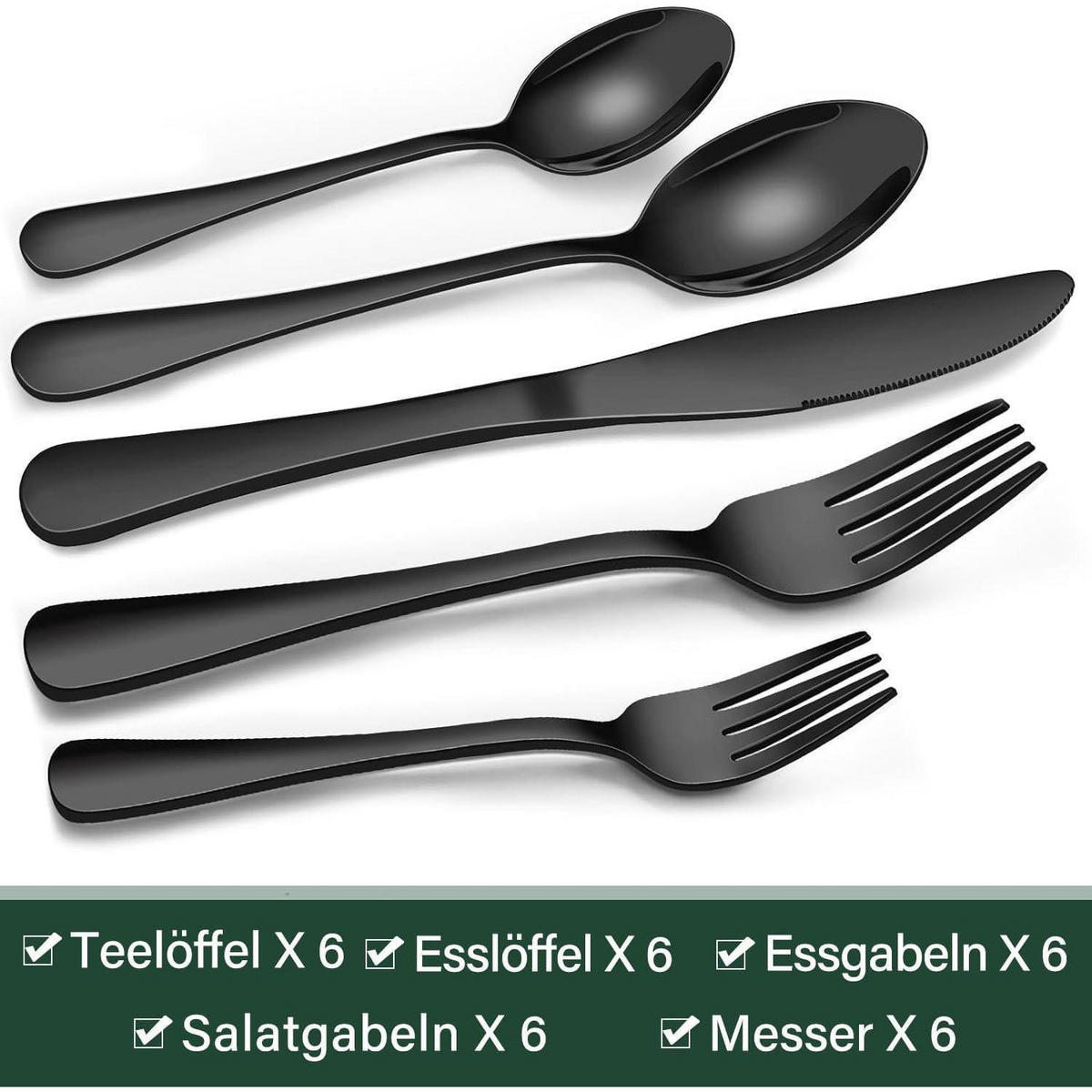 BESTECKSET 30-teilig Schwarz Edelstahl - Schwarz, Metall