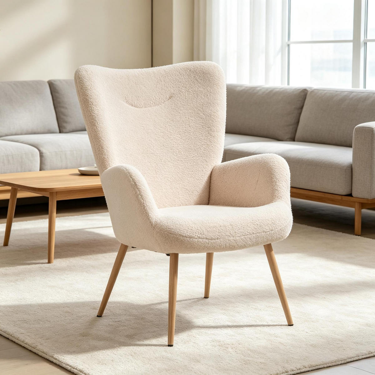 OHRENSESSEL hoher Rücken mit Armlehnen, DE-42171, Beige - Beige, Metall (74/94.5/71cm) - ComfortXL