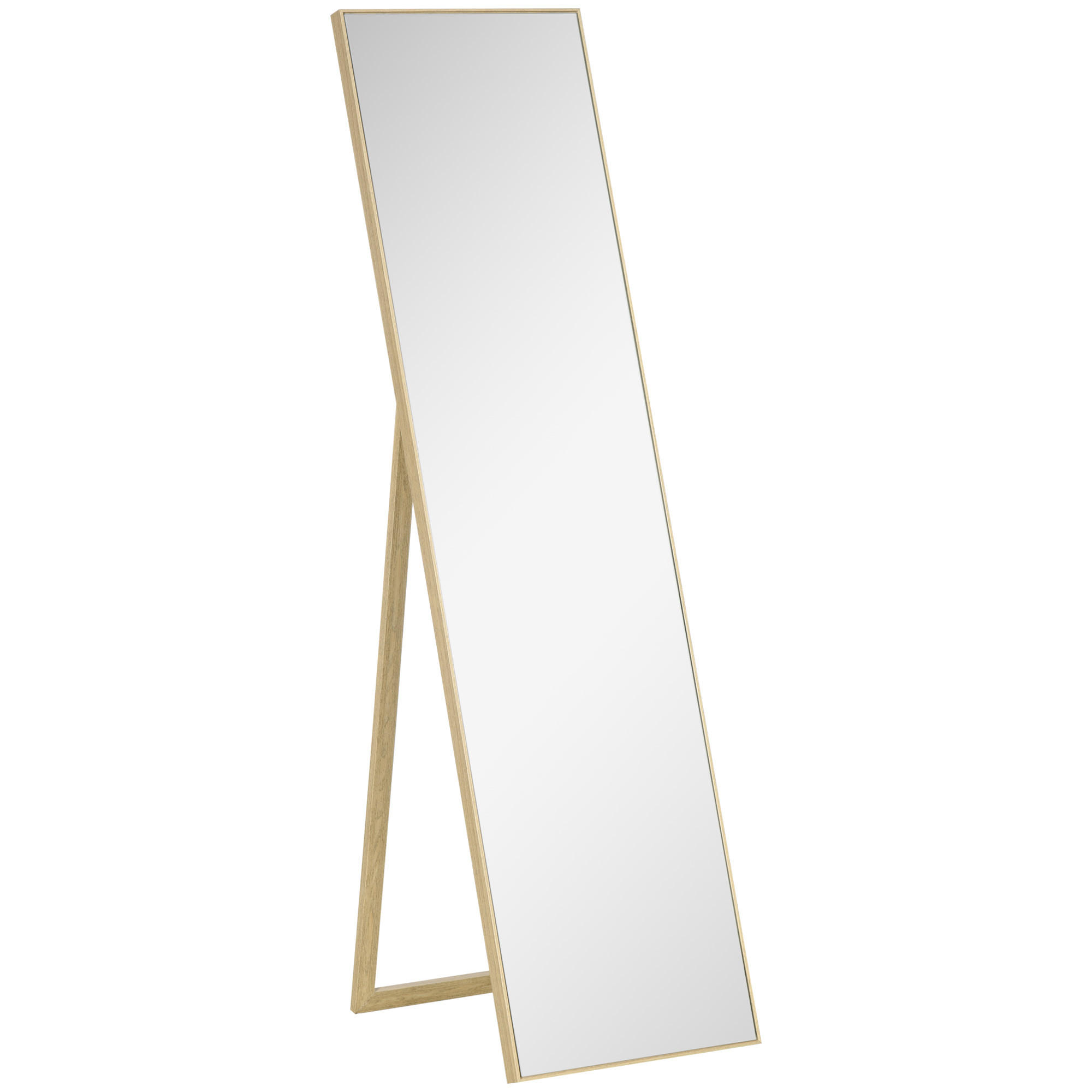STANDSPIEGEL mit Holzmaserung, für Schlafzimmer, Wohnzimmer, Silber+Hellbraun - Silberfarben, Glas (3/150/40cm) - HOMCOM