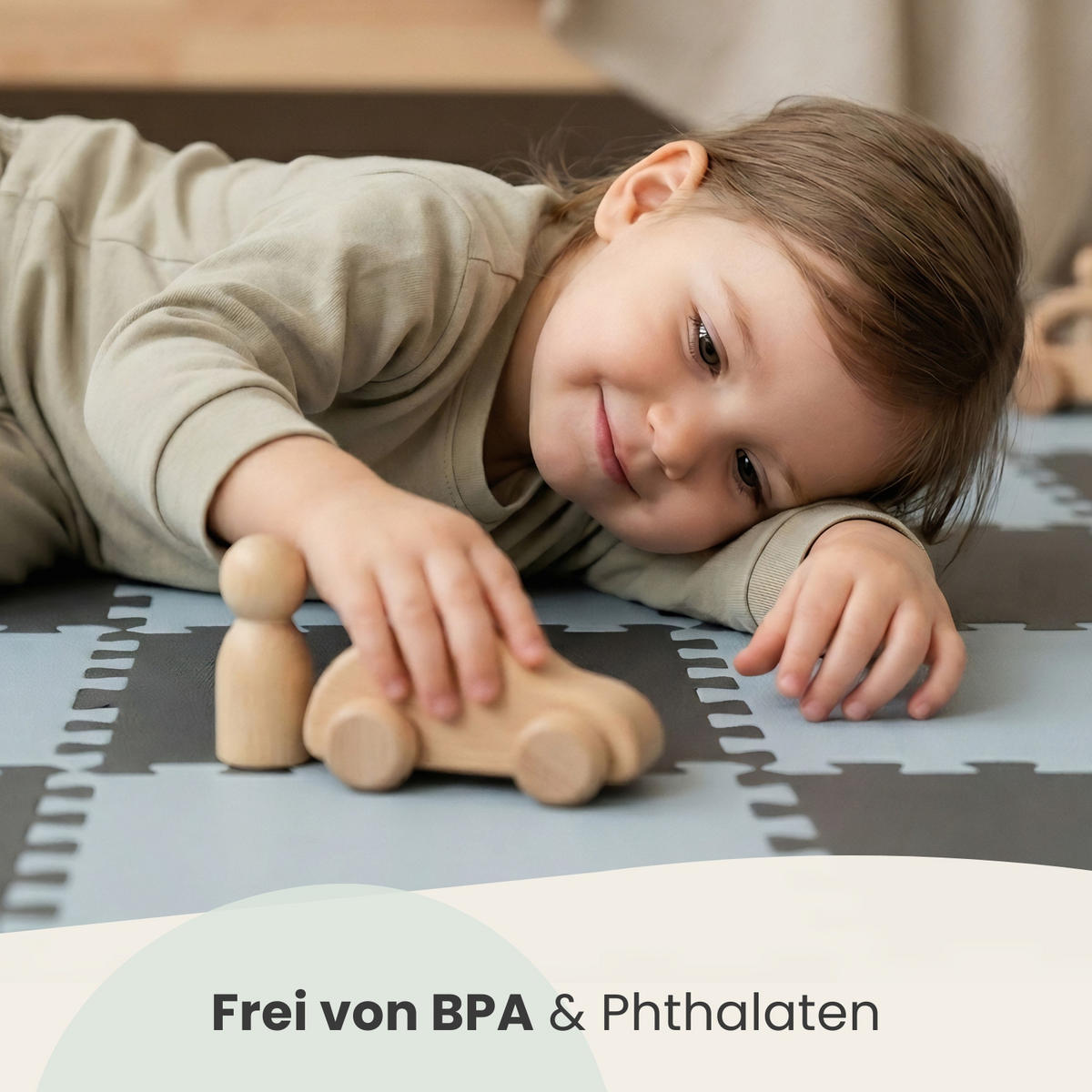 SPIELMATTE mit Rand - 180/90/1 cm Puzzlematte Blau Grau - Grau, Kunststoff (30/30cm) - Littletom