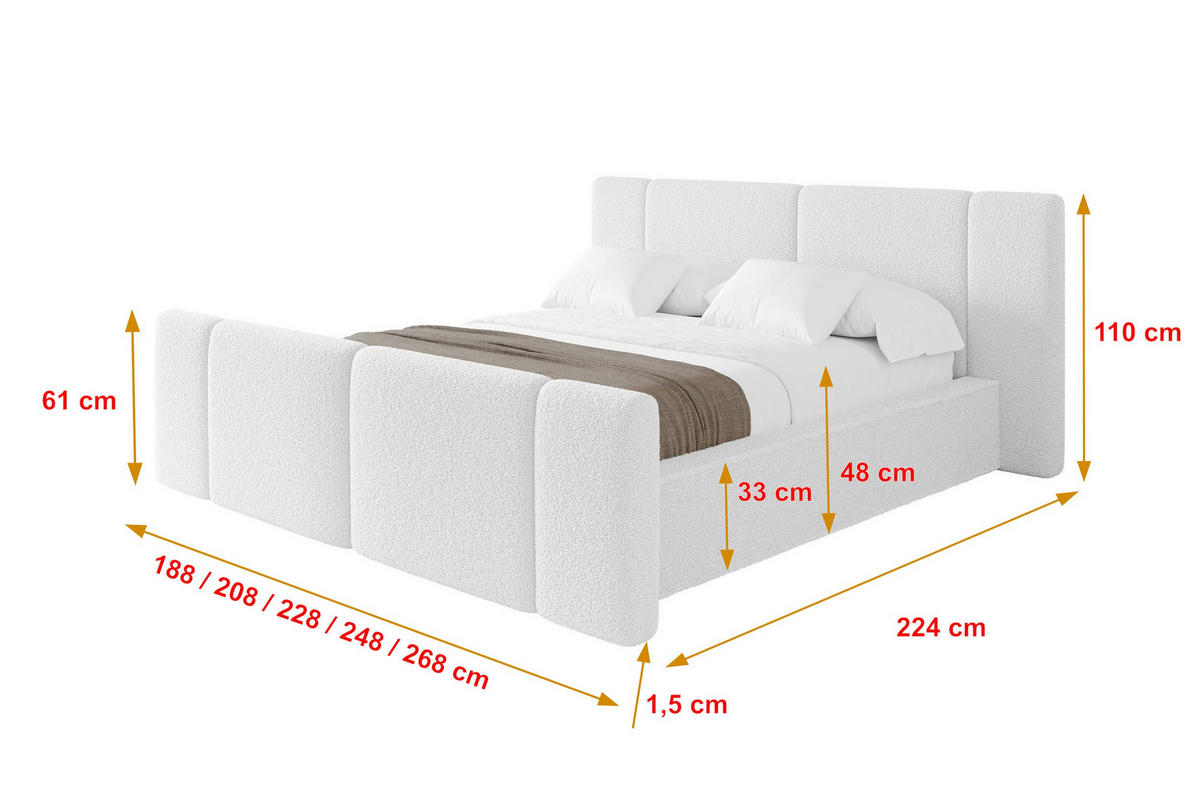 POLSTERBETT mit Bettkasten, Fußteil und Lattenrost, Bett mit Matratze H3/H4 - RIVO-Z 180x200 Weiß - Weiß, Holzwerkstoff/Textil (180/200cm) - ALTDECOR
