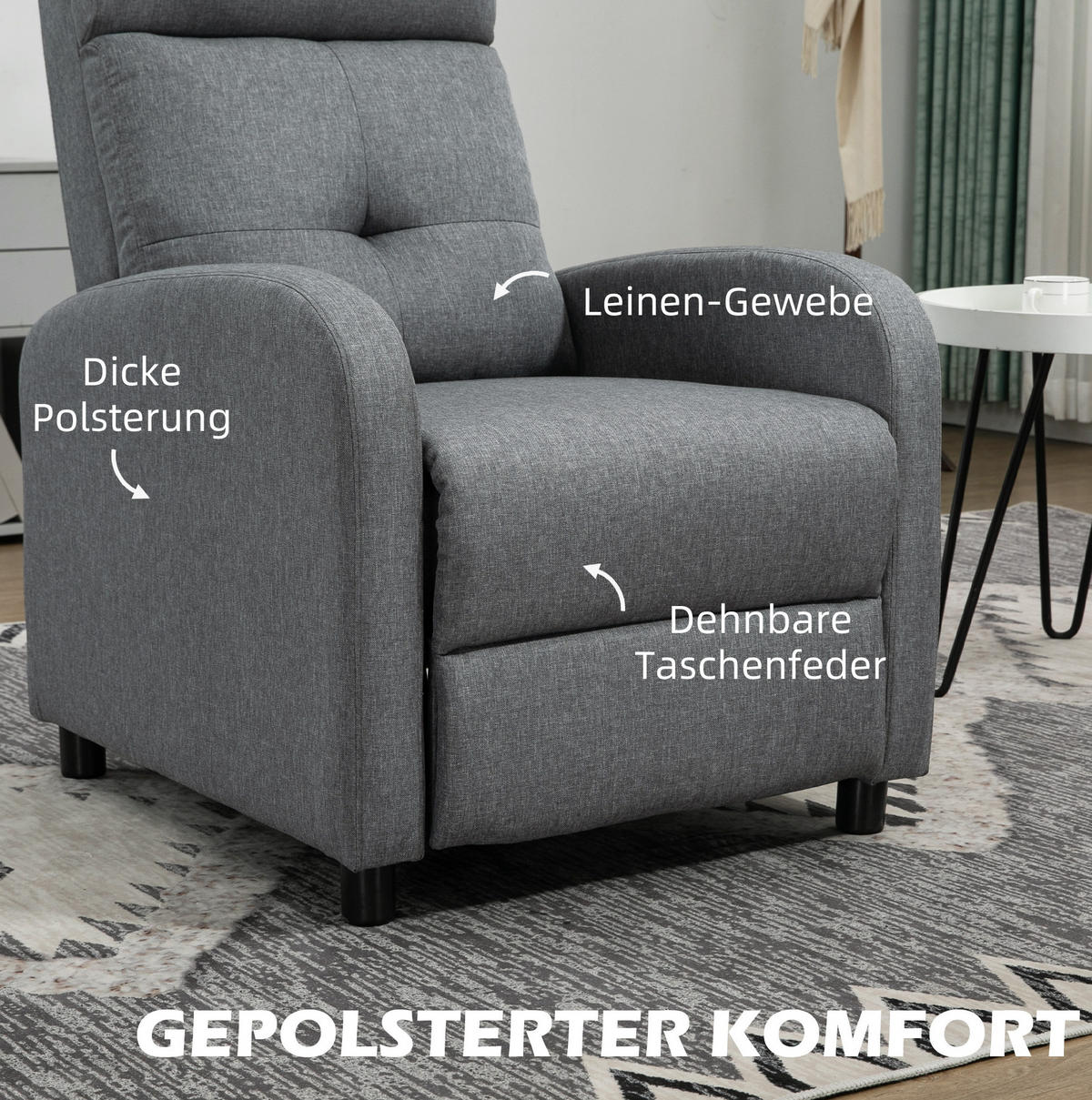 RELAXSESSEL 67/87/98 cm in Grau mit Liegefunktion und Taschenfederkern - Grau, Textil (87/98/67cm) - Flora Grace