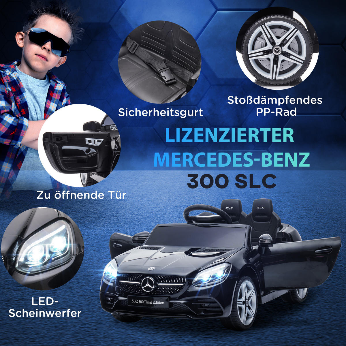 KINDER ELEKTROAUTO, Schwarz/Rot/Weiß, Kunststoff+ Metall - Schwarz, Metall (107/62.5/44cm) - AIYAPLAY