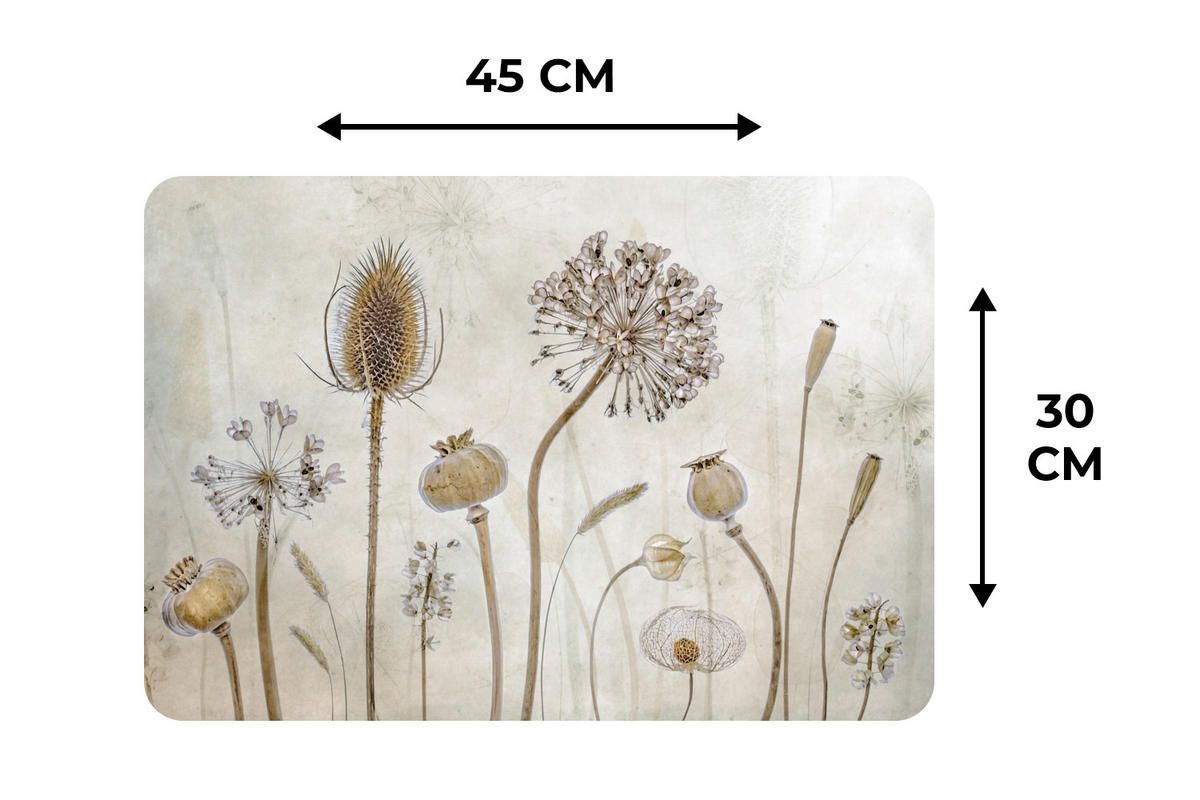 PLATZSETS 6er-Set Blumen - Aquarell - Stilleben - Braun - Vintage 45x30 cm - Naturfarben, Kunststoff (0.3/45/30cm) - MuchoWow