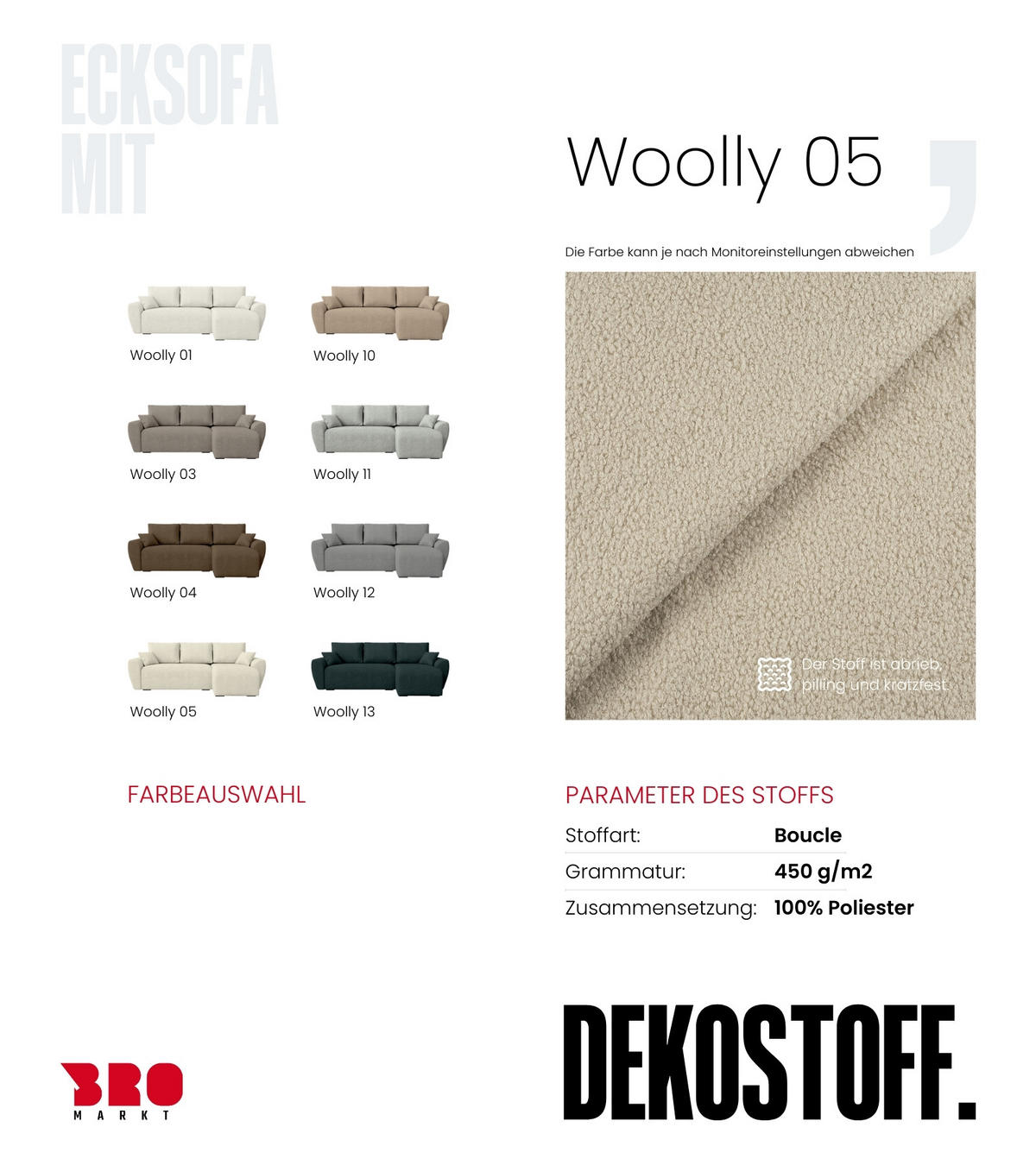 ECKSOFA Rotterdam mit Schlaffunktion Beige Bouclé - Ecru, Textil (238/141cm) - Bromarkt