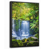 LEINWAND Bilder mit Rahmen - Dschungel - Wasserfall - Australien - Pflanzen - Natur - 20x30 - Dunkelgrün, Textil (20/30cm) - MuchoWow