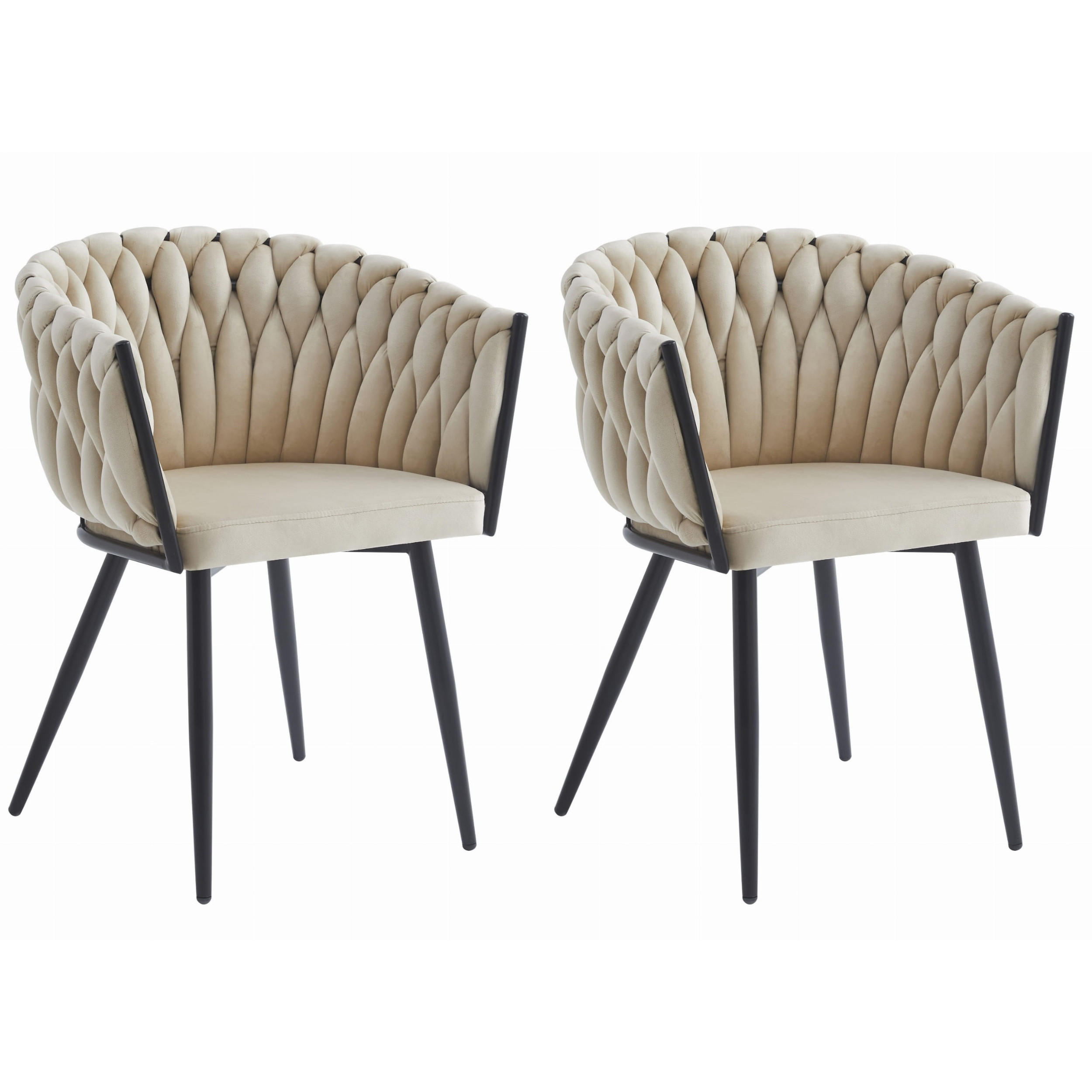 STUHL ARONA 2-er Set, Beige, Schwarz, Schwarze metallische Beine - Beige, Textil/Metall (61/79/55cm) - Komodee