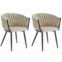 STUHL ARONA 2-er Set, Beige, Schwarz, Schwarze metallische Beine - Beige, Textil/Metall (61/79/55cm) - Komodee