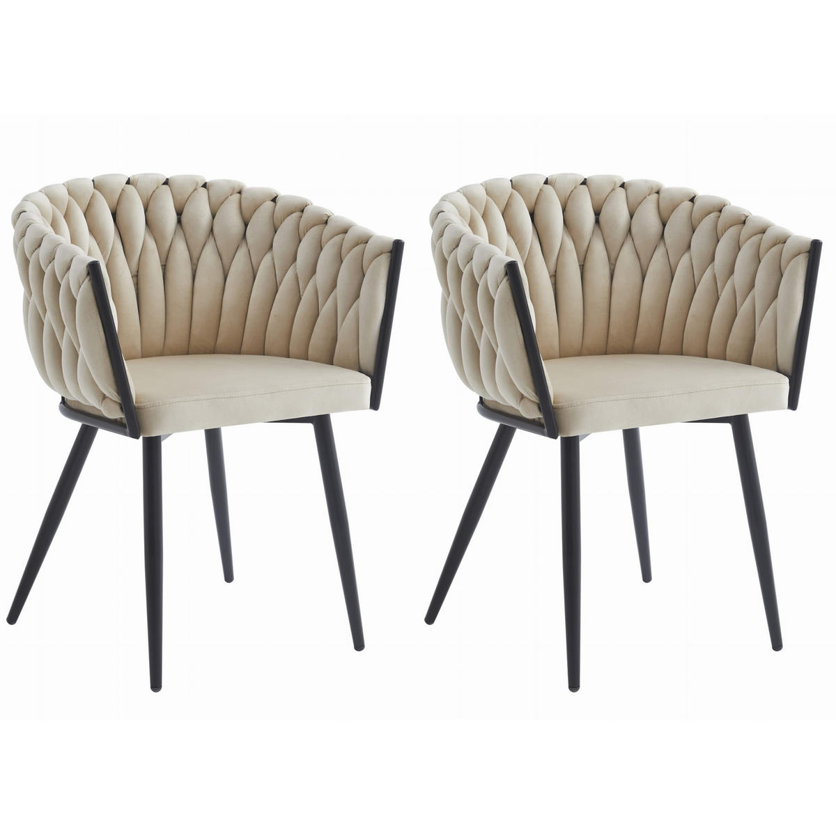 STUHL ARONA 2-er Set, Beige, Schwarz, Schwarze metallische Beine - Beige, Textil/Metall (61/79/55cm) - Komodee