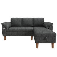 ECKSOFA 181/125/88 cm Dunkelgrau mit Stauraum-Chaiselongue und USB/Type-C-Ladeanschluss - Dunkelgrau, Textil (181/125cm) - Oxeza