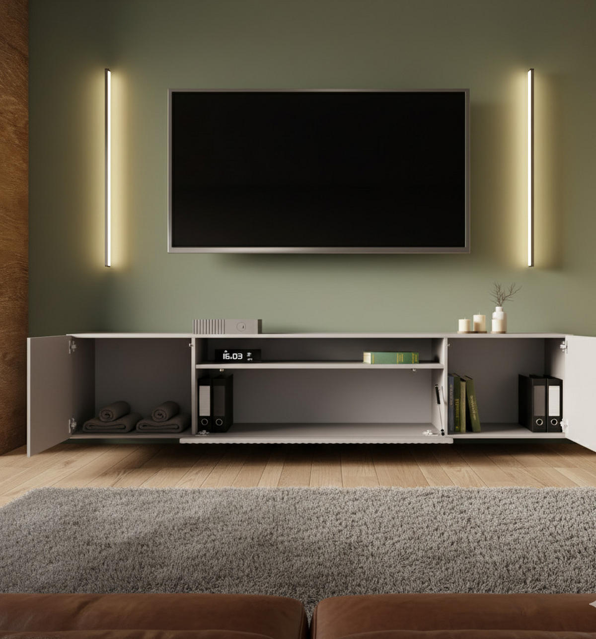 LOWBOARD Noa, Hängender TV-Schrank mit Push-to-Open System, kaschmir - Kaschmir, Holzwerkstoff (200/41/40cm) - AN-Moebel 4u