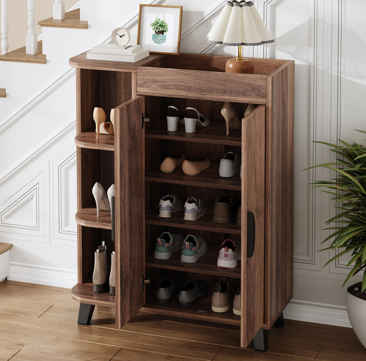 SCHUHSCHRANK schmal 80 x 32 x 99 cm Walnut mit offenen Fächern - Walnussfarben, Holzwerkstoff (32/99/80cm) - Beauniv