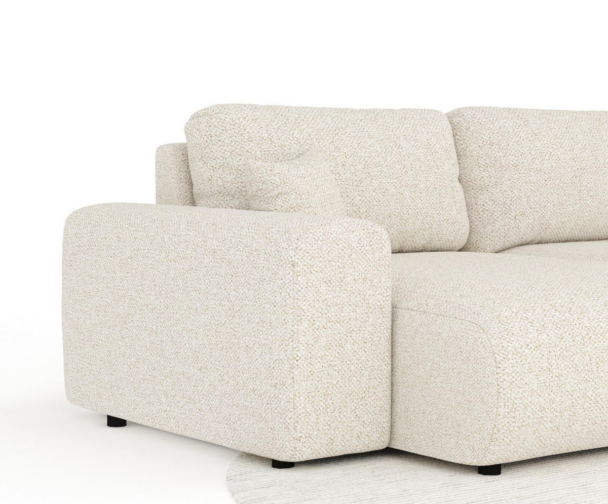PANORAMASOFA Zanzibar Creme Plüschstoff - Creme/Schwarz, Holz/Holzwerkstoff (325/79/144cm) - Maison de Reve