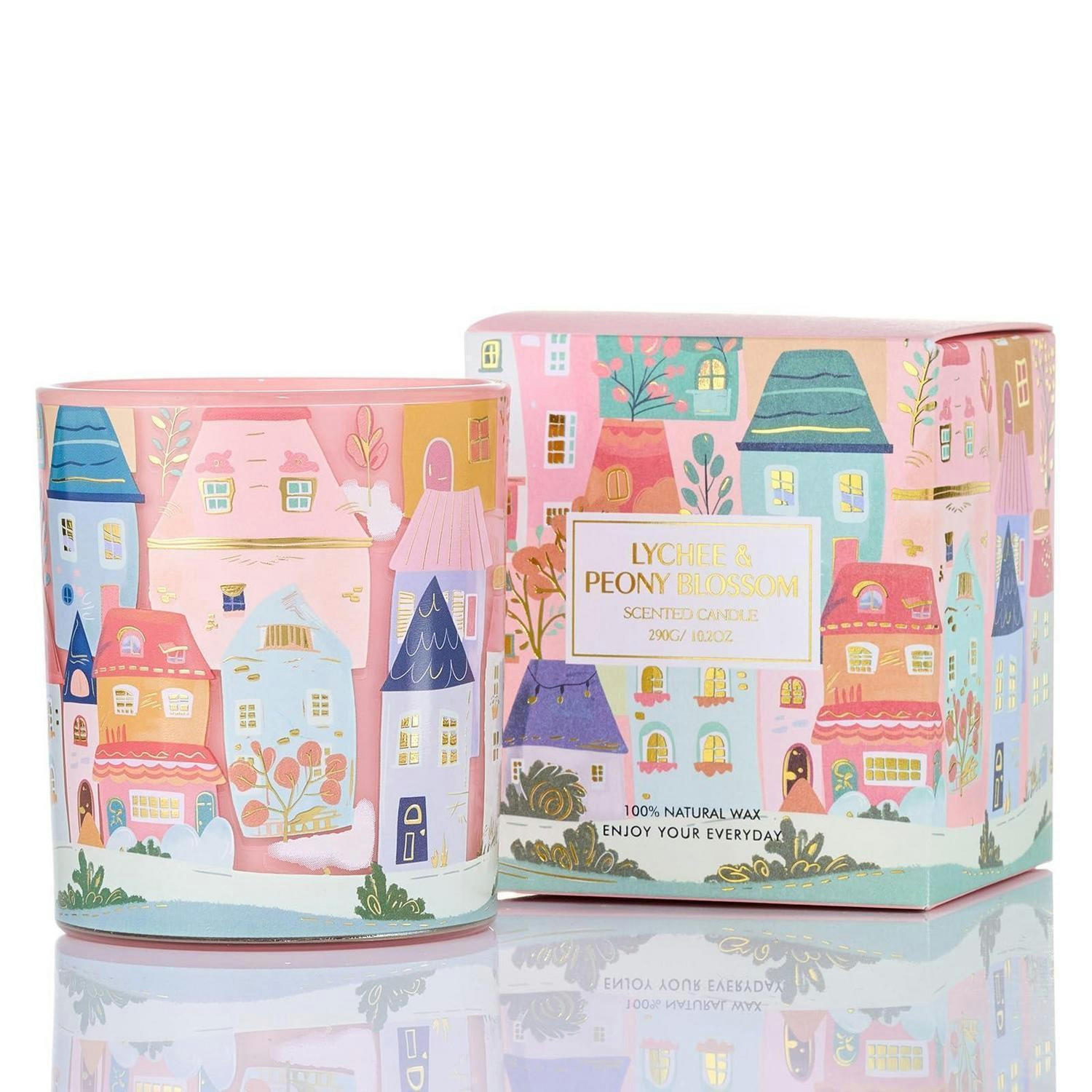 DUFTKERZE Litschi Pfingstrose Blüte 290g Natursoja 55h Brenndauer - Multicolor, Paraffin (14.4cm)