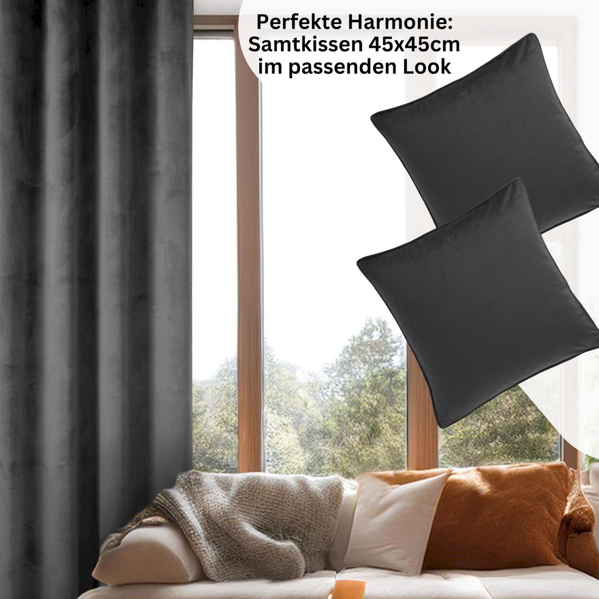ÖSENVORHANG VELVET SIGNATURE - Anthrazit, Textil (140/1/250cm) - Tom Tailor