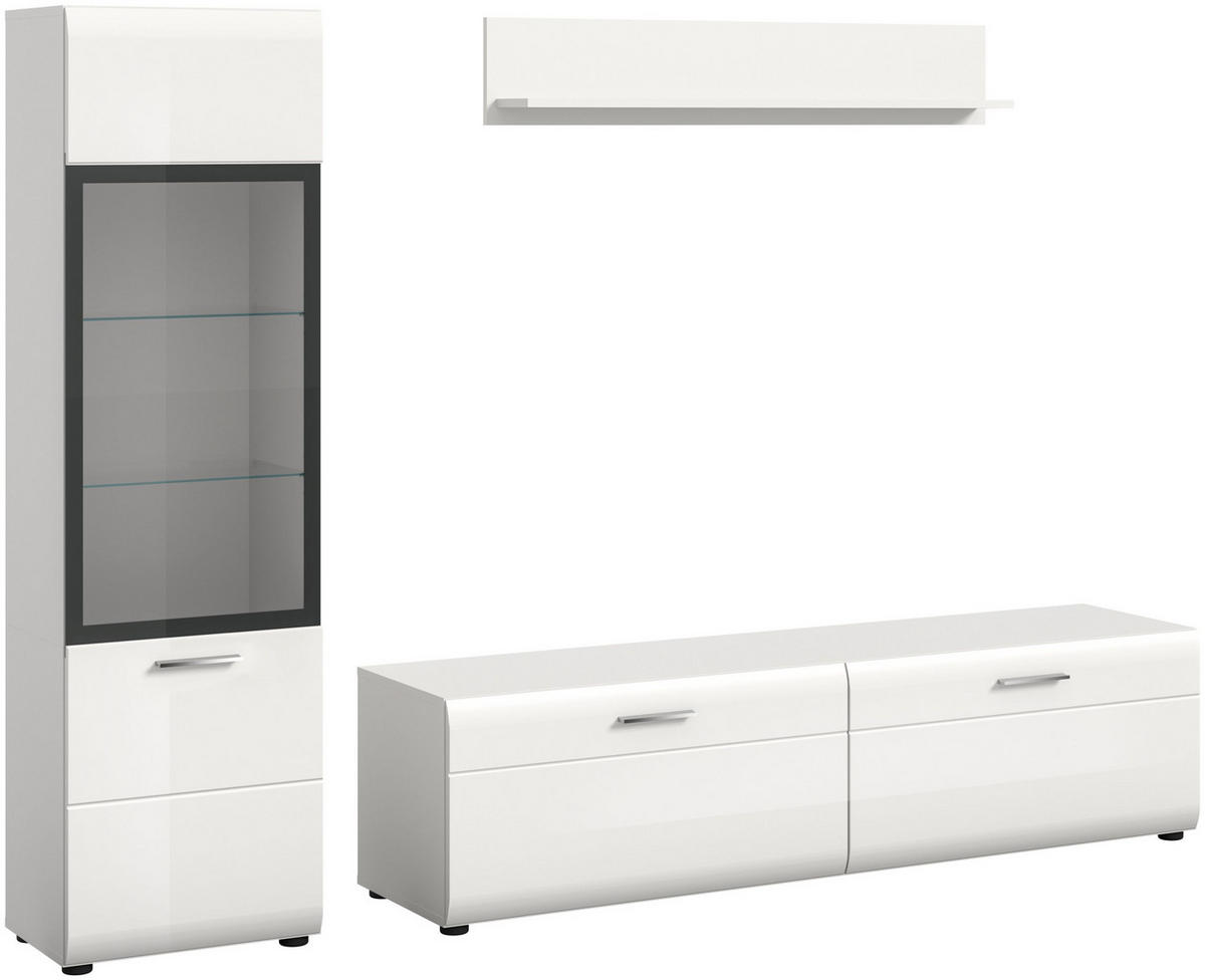 WOHNWAND Ice weiß hochglanz 220/160/41 cm - Weiß, Holzwerkstoff (220/160/41cm) - Xonox