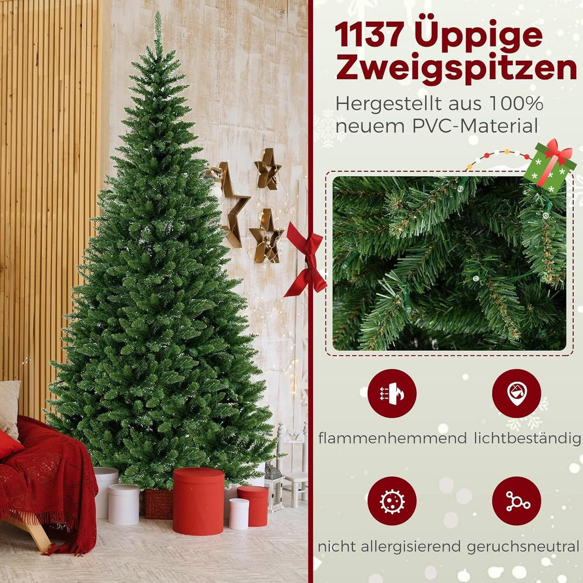 WEIHNACHTSBAUM 240cm Grün - Grün, Metall (240cm) - COSTWAY