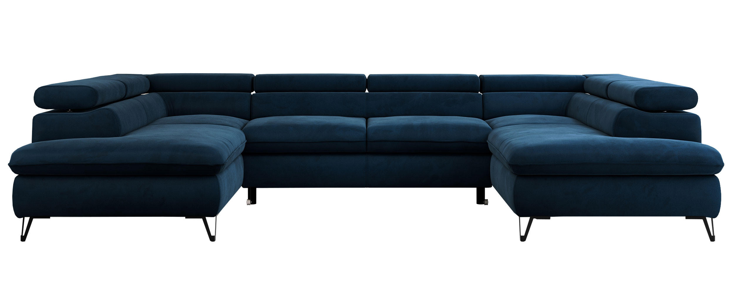WOHNLANDSCHAFT PEDRO U Velvet Dunkelblau - Schwarz/Dunkelblau, Textil/Metall (346/76/208cm) - MKS