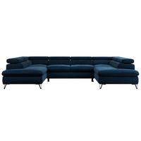 WOHNLANDSCHAFT PEDRO U Velvet Dunkelblau - Schwarz/Dunkelblau, Textil/Metall (346/76/208cm) - MKS