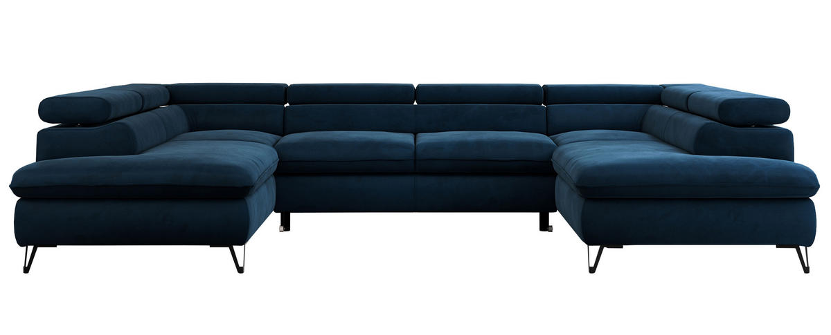 WOHNLANDSCHAFT PETER U Velvet Dunkelblau - Schwarz/Dunkelblau, Textil/Metall (346/76/208cm) - MKS