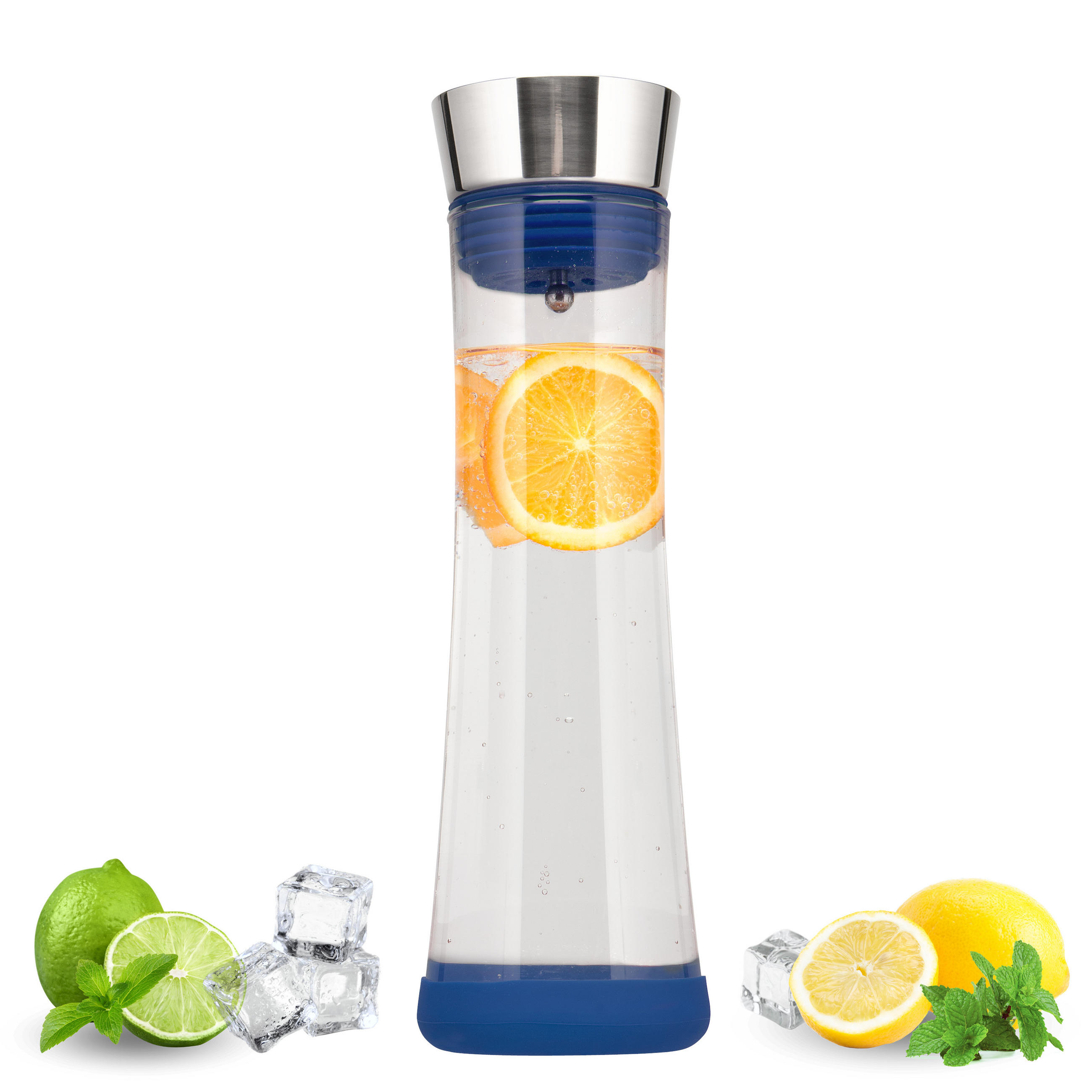 GLASKARAFFE 1 Liter CAROLA, blau, Edelstahl, Silikon - Blau, Glas (1L) - bremermann