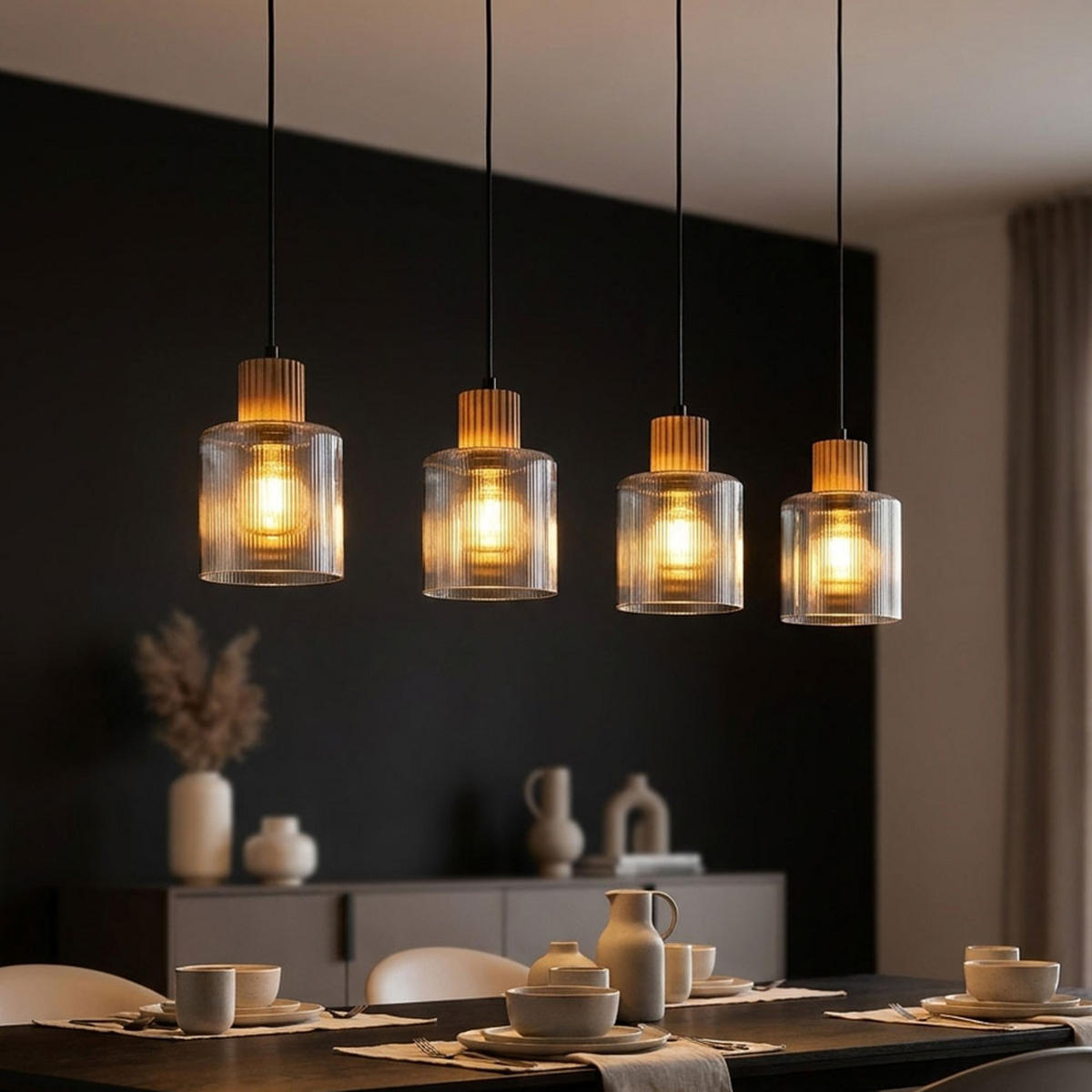 HÄNGELEUCHTE Metall Holz Braun Glas rauchfarben - Braun, Holz (78/12/120cm) - Globo Lighting