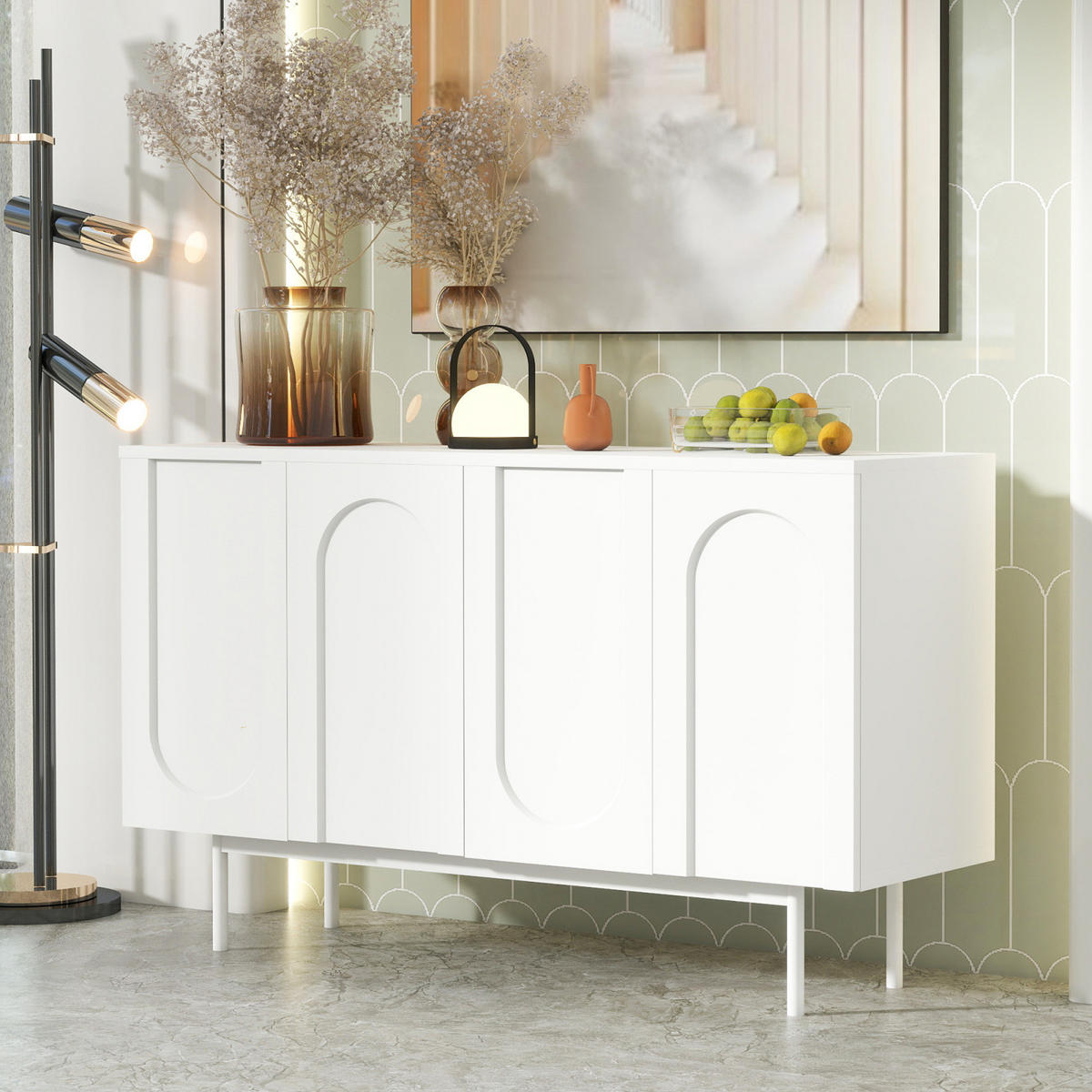 SIDEBOARD 140x42x80 cm, 4 Türen, minimalistisches Design, Weiß - Weiß, Holz (140/80/42cm)