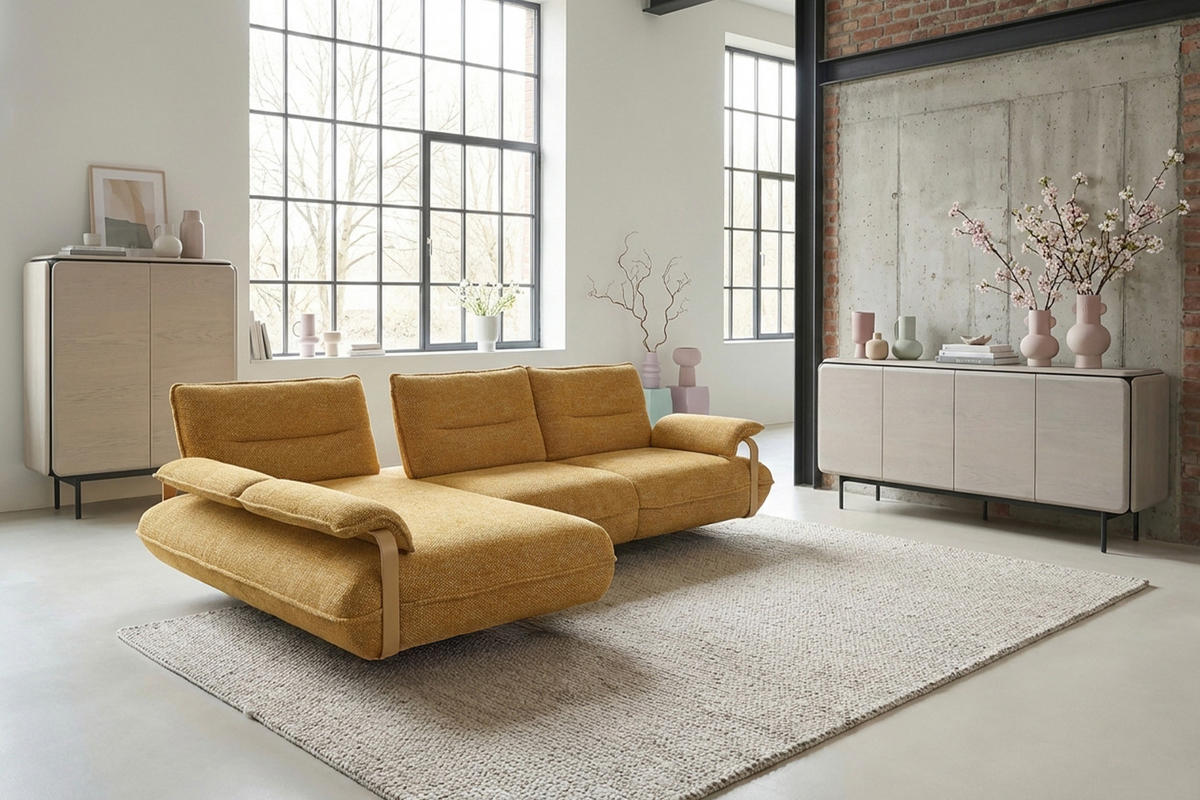 ECKSOFA ANISSA Gelb Flachgewebe - Gelb/Schwarz, Kunststoff/Textil (297/185cm) - KAWOLA