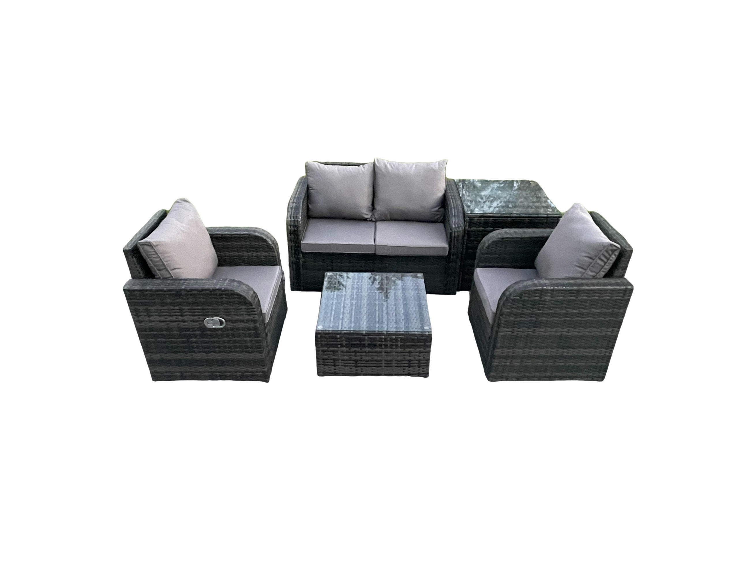 LOUNGESOFA-SET Polyrattan Dunkelgrau 4-Sitzer - Dunkelgrau, Metall - Fimous