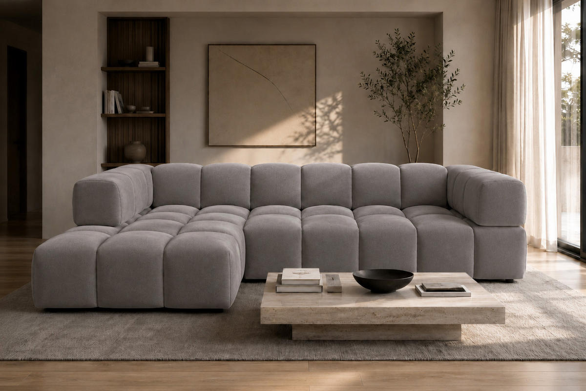 ECKSOFA L-Form, Veloursstoff Bluvel, Aschgrau, Links, Averro XL - Grau, Holz (320/150cm) - Kaiser Möbel