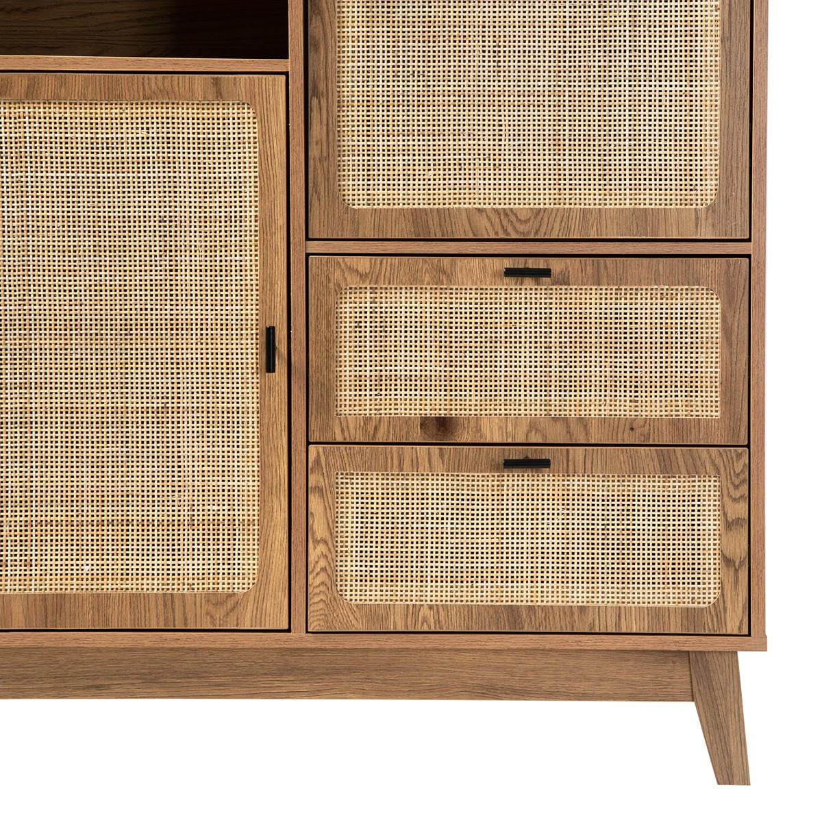 HOHES ANRICHTE 2 Türen 2 Schubladen mit Rattan-Fronten 40/120/100 cm - Apfelbaumfarben, Holzwerkstoff (40/120/100cm) - Calicosy
