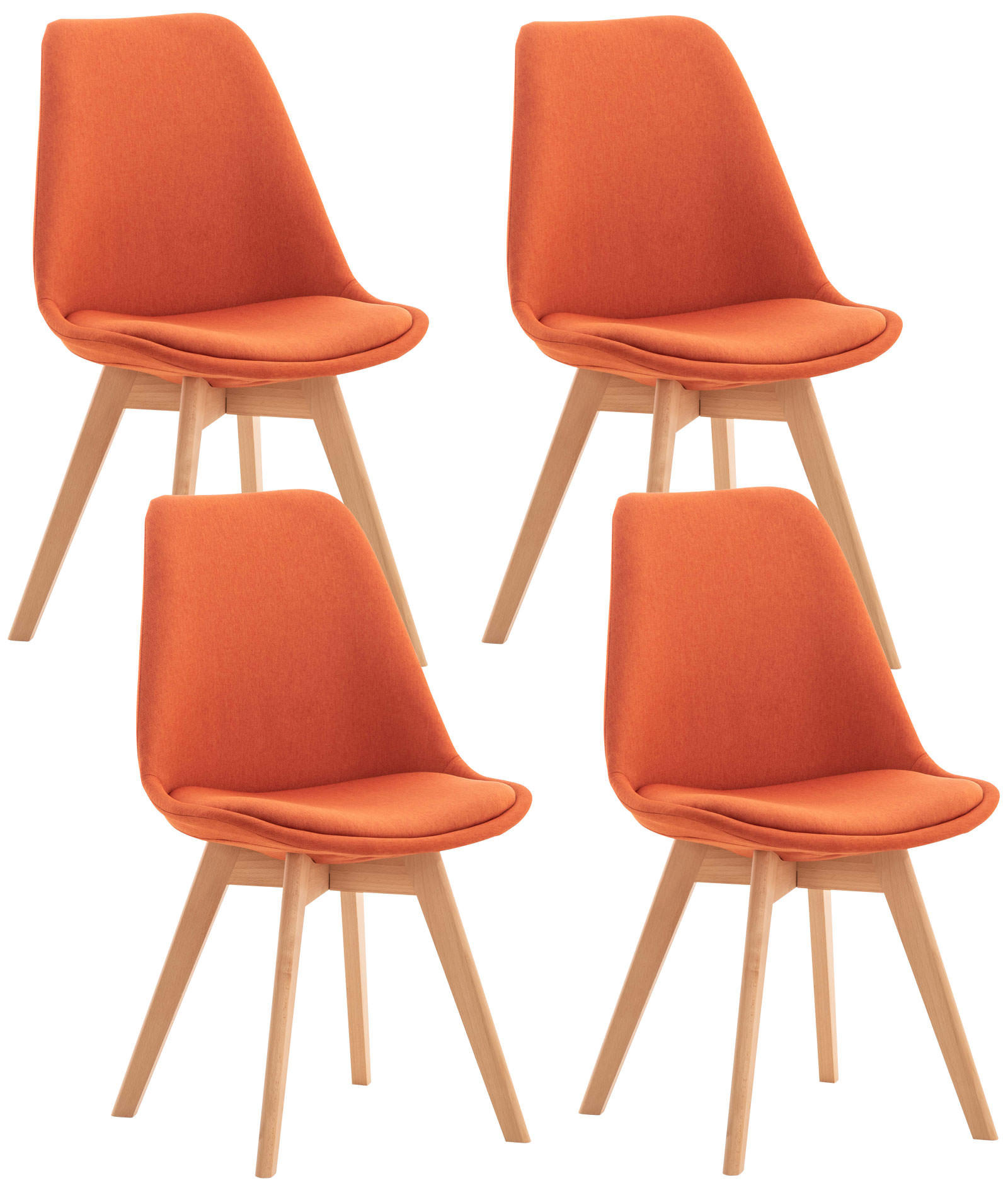 STUHL 4er Set Stoff orange - Eukalyptusholzfarben/Orange, Holz/Textil (49/83/50cm) - CLP
