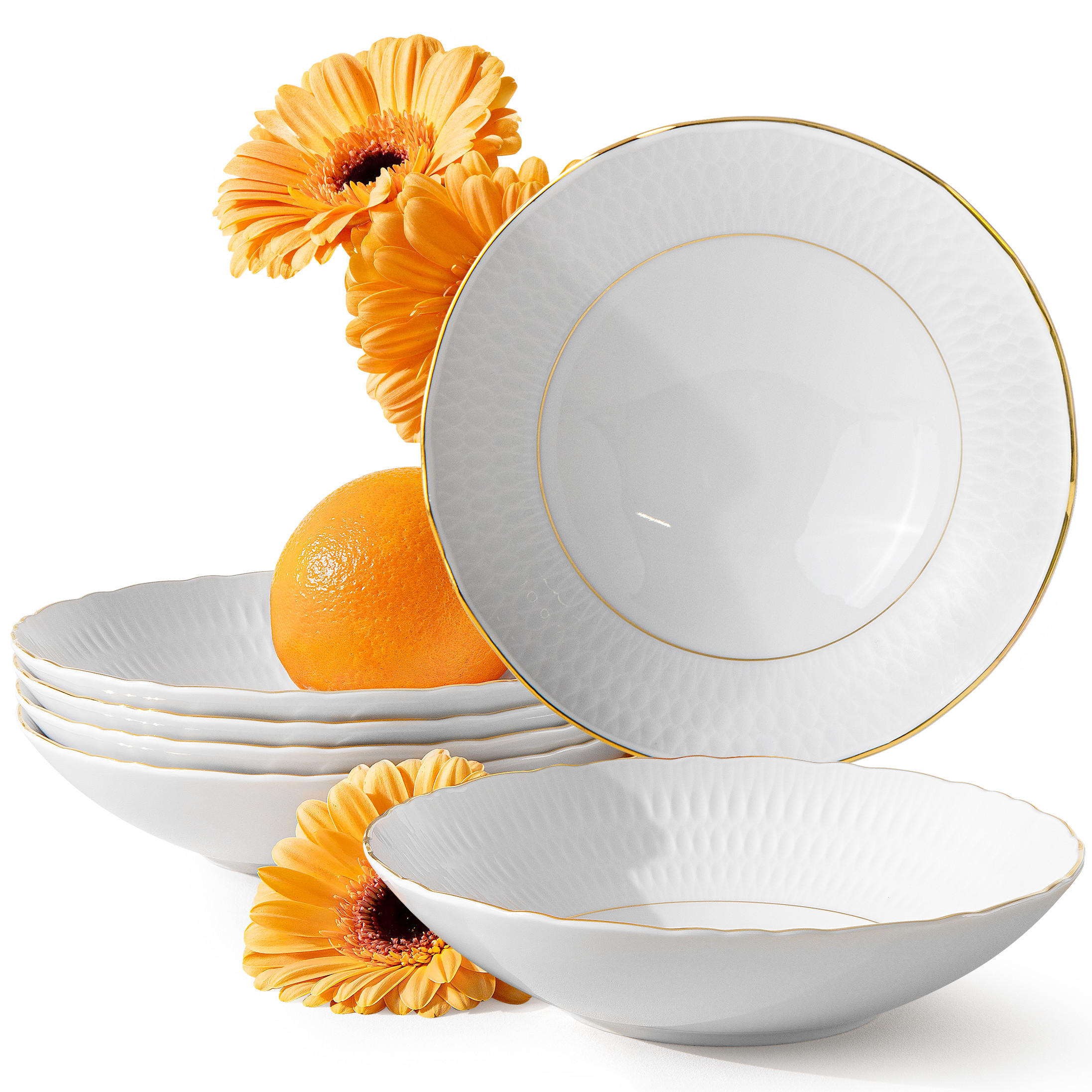 TELLER-SET SUPPENTELLER CMIELOW SOFIA 6-tlg aus Porzellan - Weiß, Keramik (22cm) - KONSIMO®