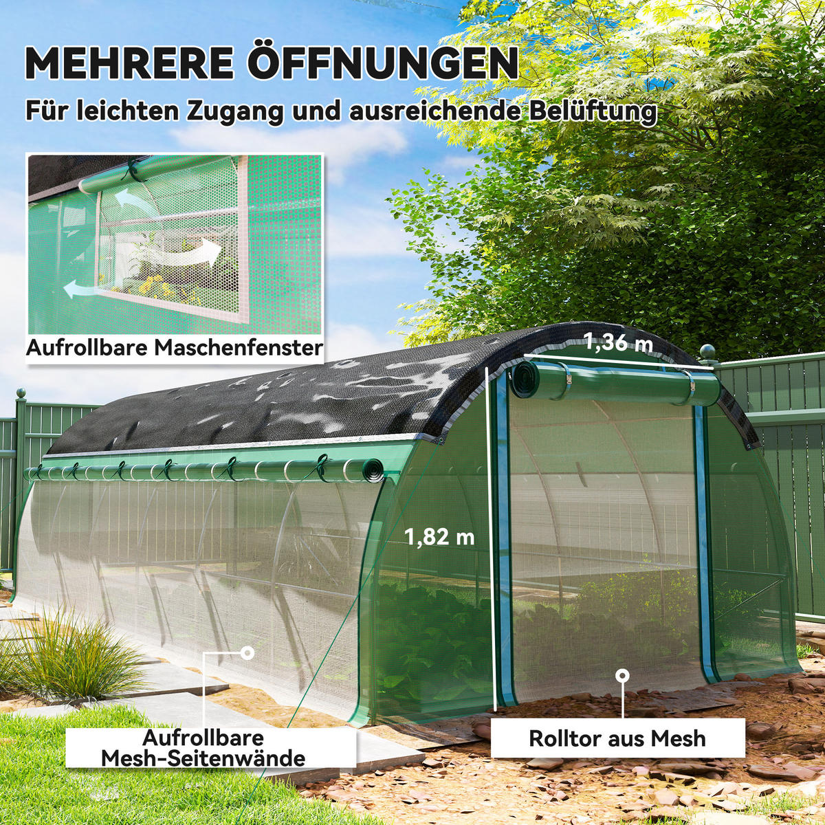 FOLIOVÝ TUNEL, 600L x 300B x 198H cm - zelená barva, plast (300/198/600cm) - Outsunny