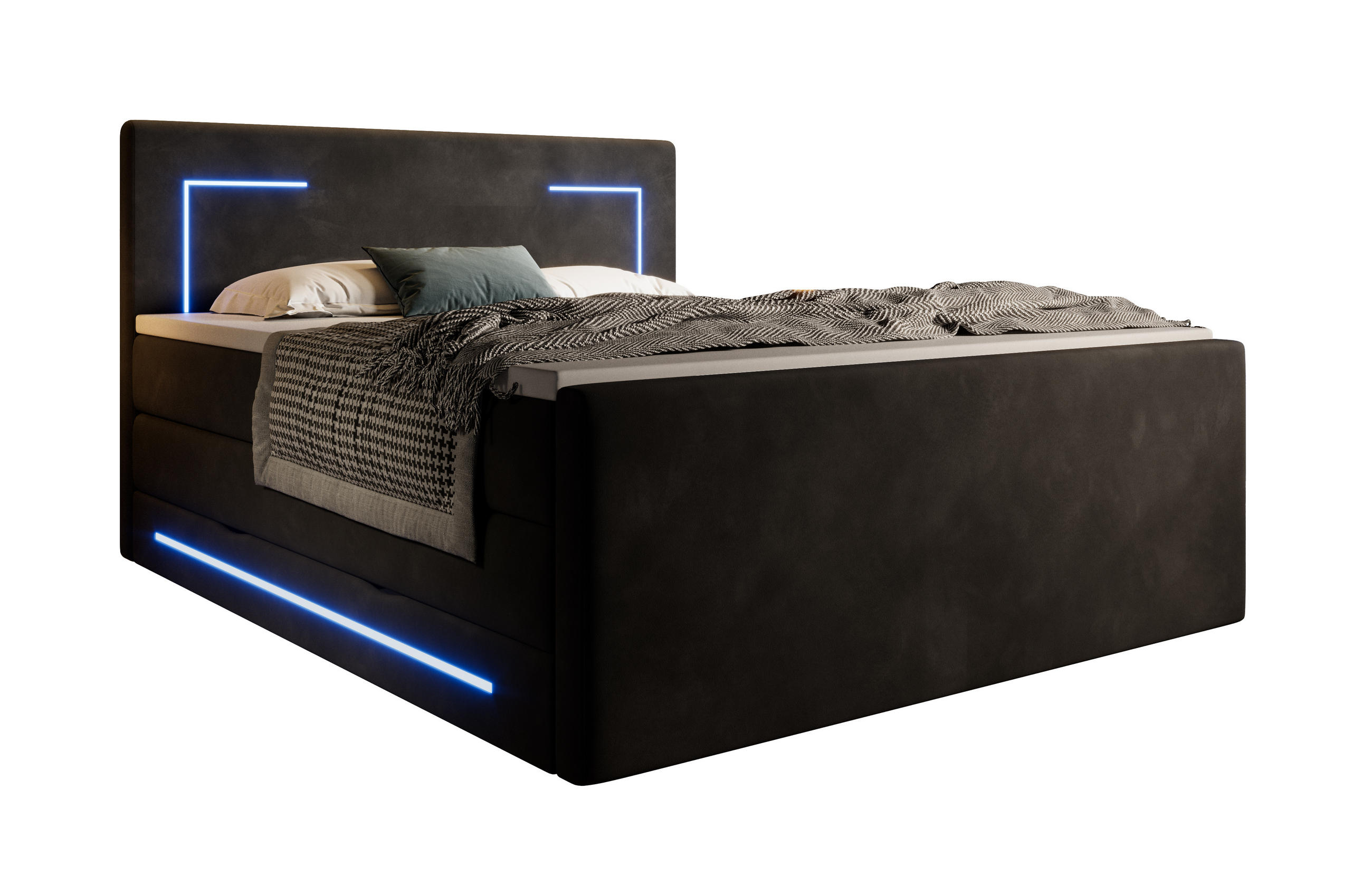 BOXSPRINGBETT Monaco schwarz 160/200 cm H3/H4 Samt - Schwarz, Textil (160/200cm) - wonello
