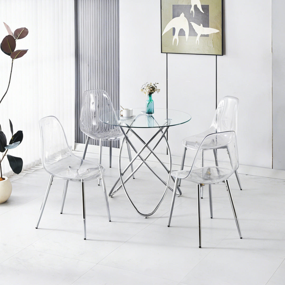 ESSGRUPPE DE-39336 5-teilig, mit 4 Samtstühlen Silber - Silberfarben, Metall (80/75/80cm) - ComfortXL