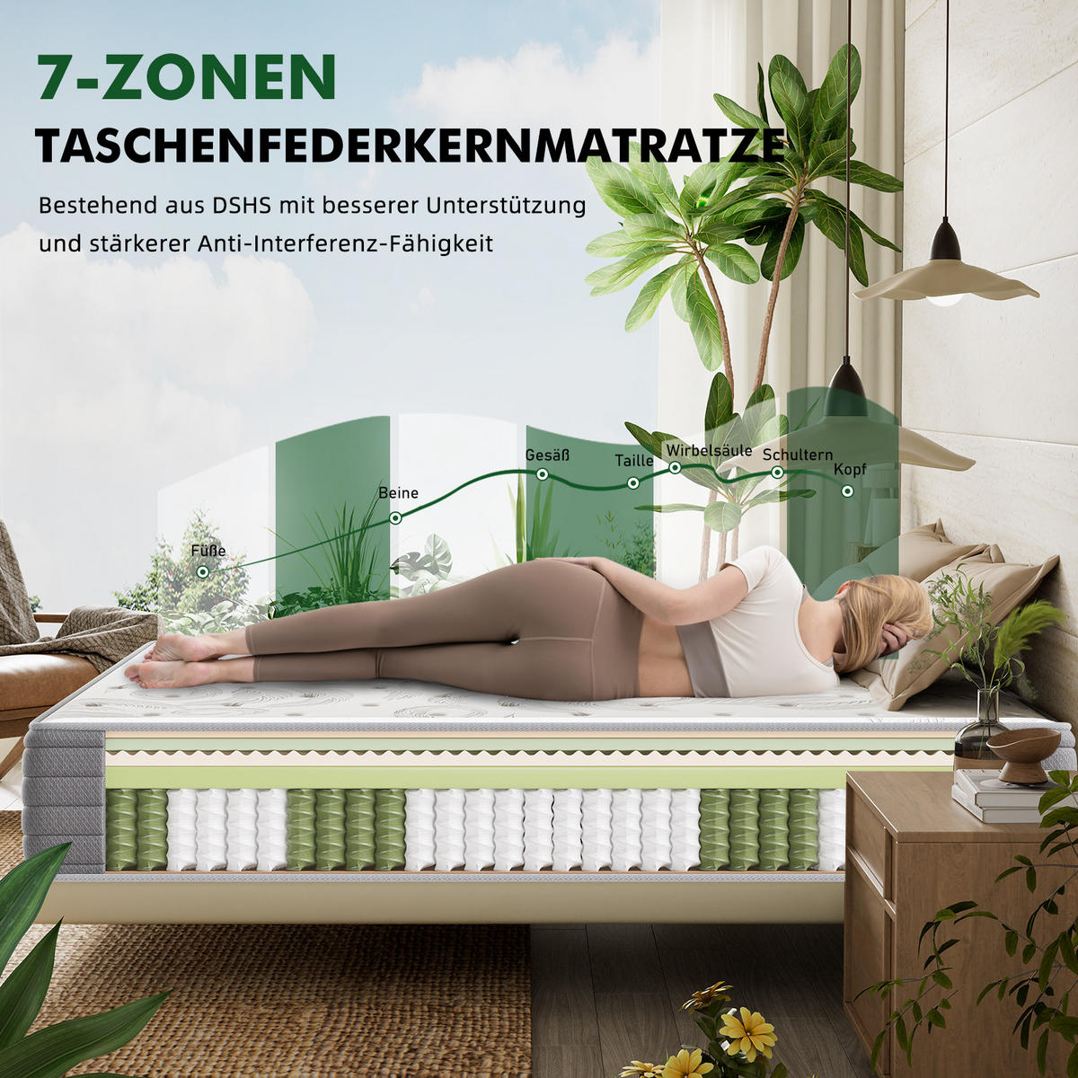 MATRATZE mit Taschenfederkern H3,140x200x22cm - Weiß, Textil (140/200cm) - HOMAVO